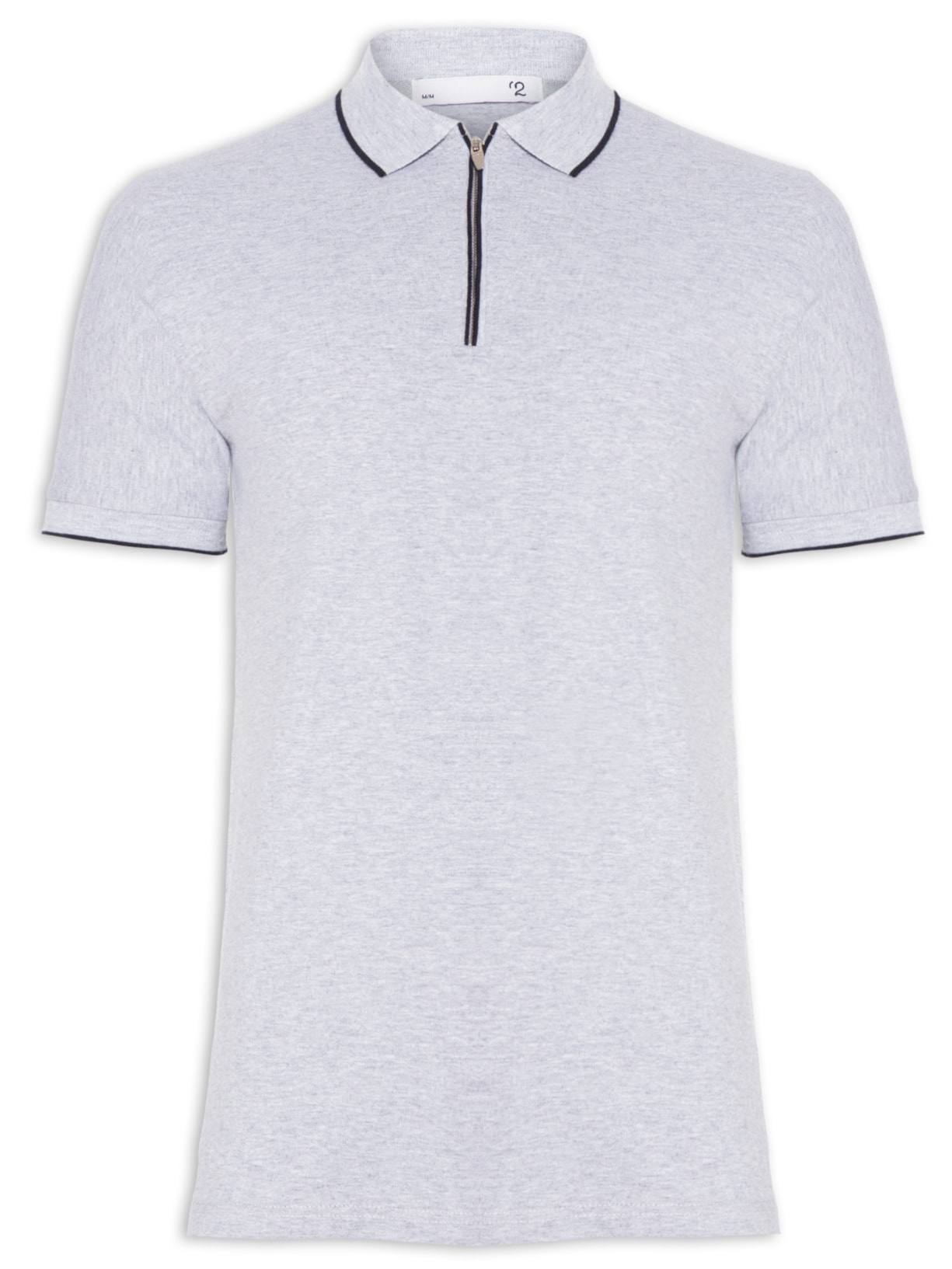Polo Masculina Piquet Com Zíper Frontal - Cinza