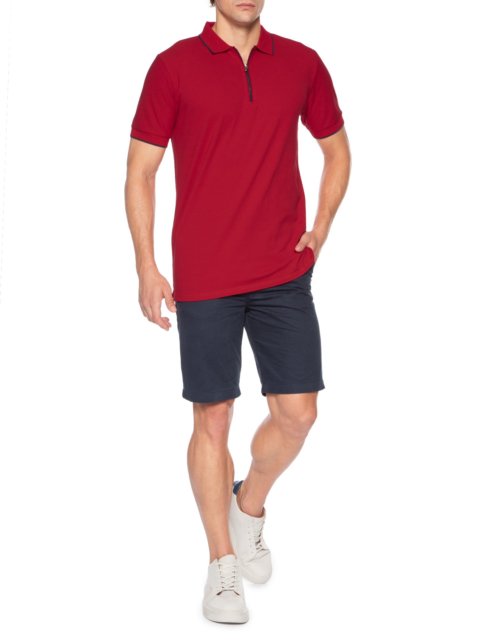 Polo Masculina Piquet Com Zíper Frontal - '2essential - Vermelho