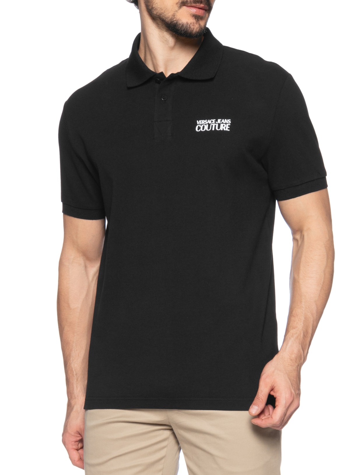 Polo Masculina Piquet Cotton Preto Versace Jeans Couture