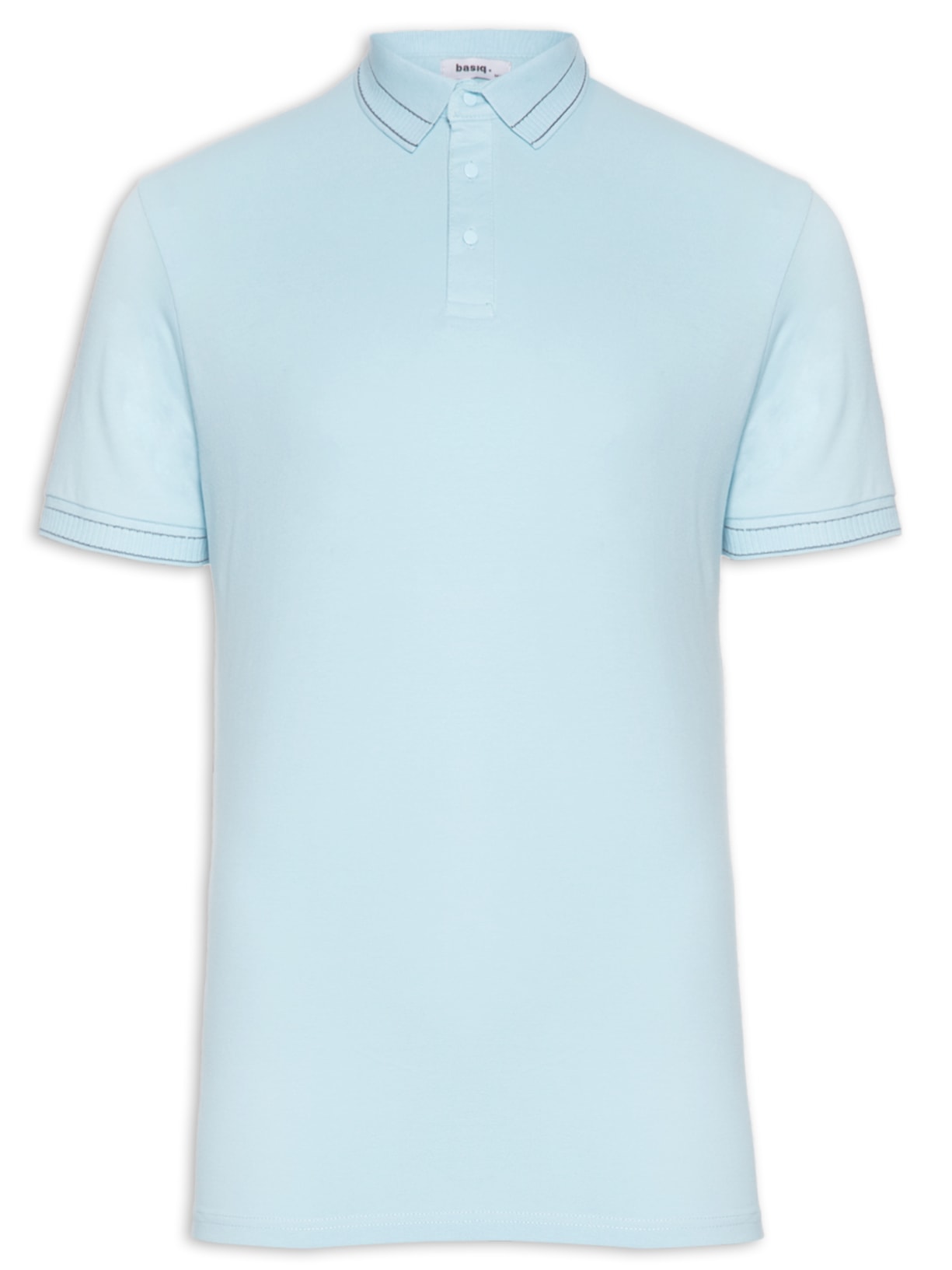 Polo Masculina Piquet Detalhe Em Friso - Azul