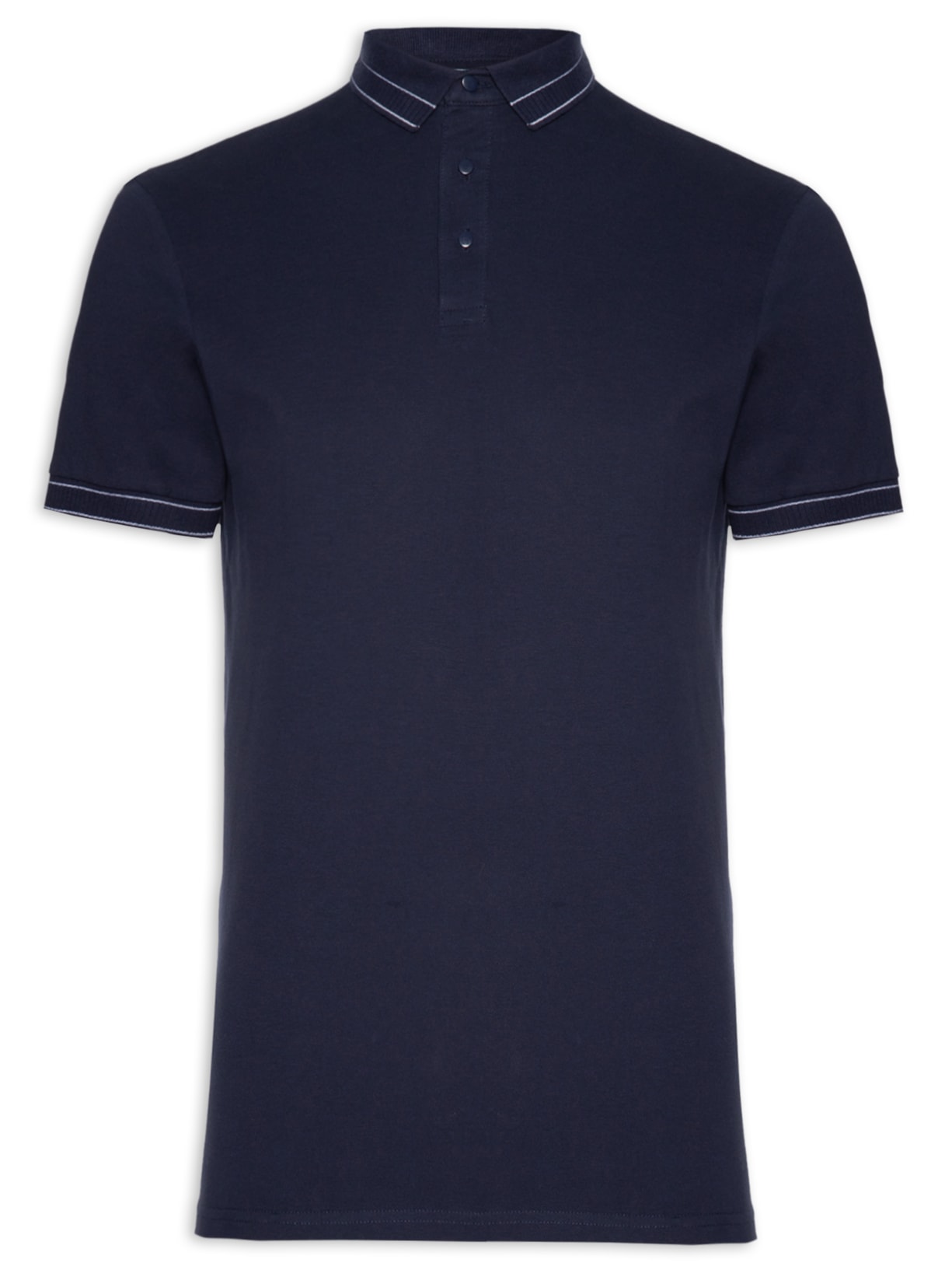 Polo Masculina Piquet Detalhe Em Friso - Azul