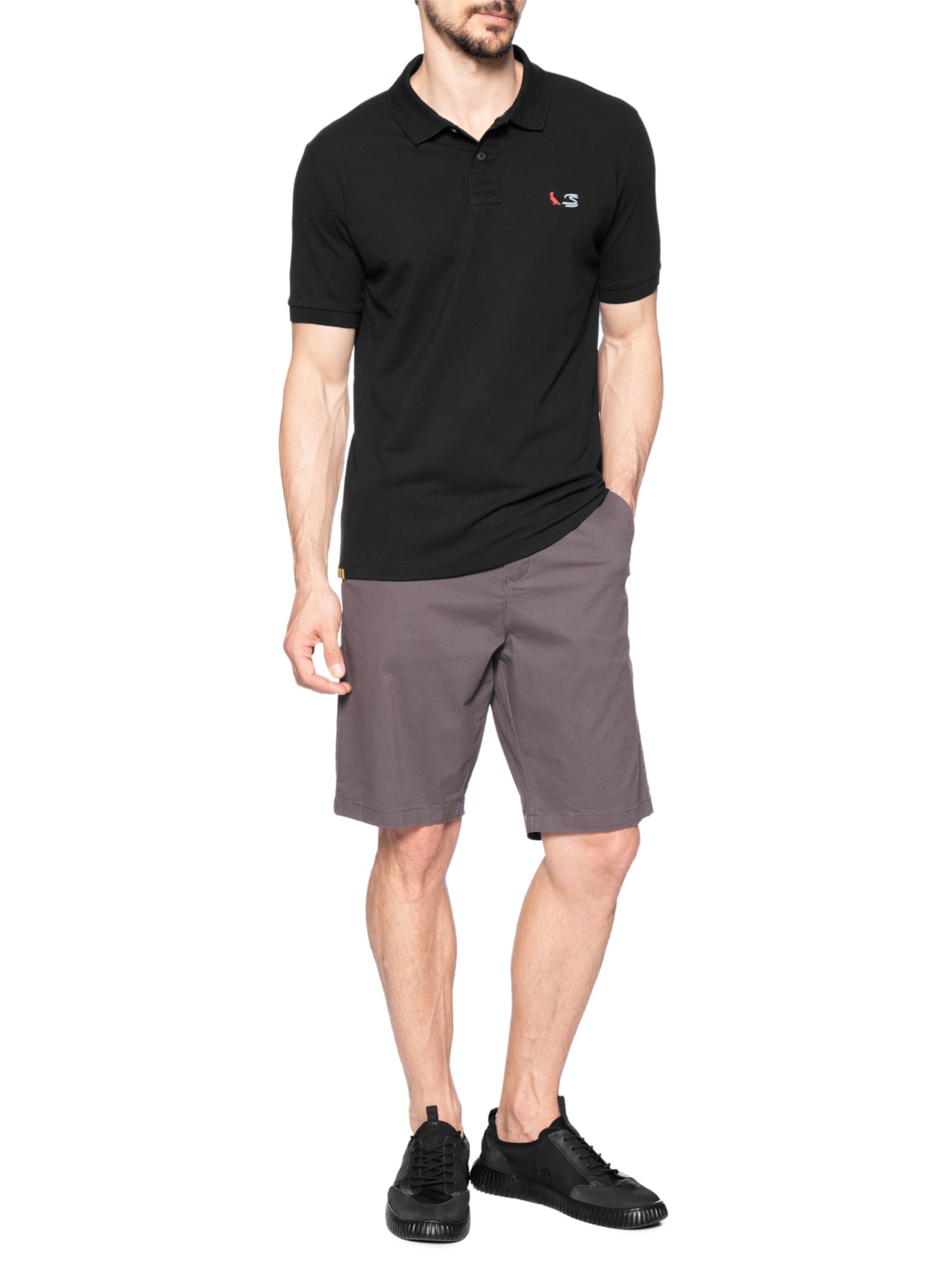 Polo Masculina Piquet Dupla Senna Preto Reserva