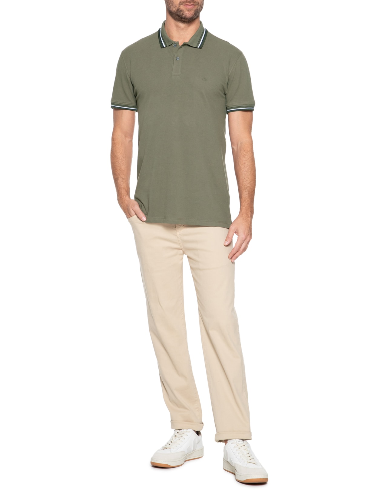 Polo Masculina Piquet Duplo 6 frisos Verde  Aramis