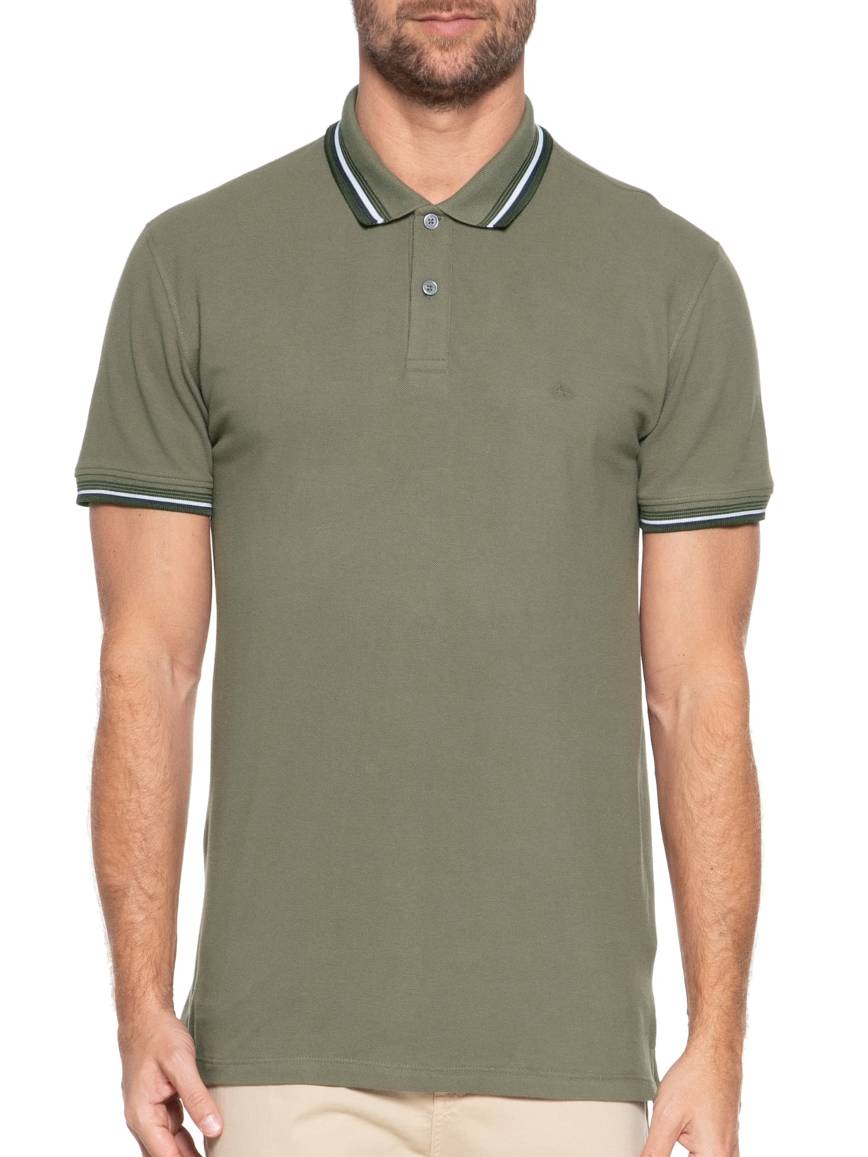 Polo Masculina Piquet Duplo 6 frisos Verde  Aramis