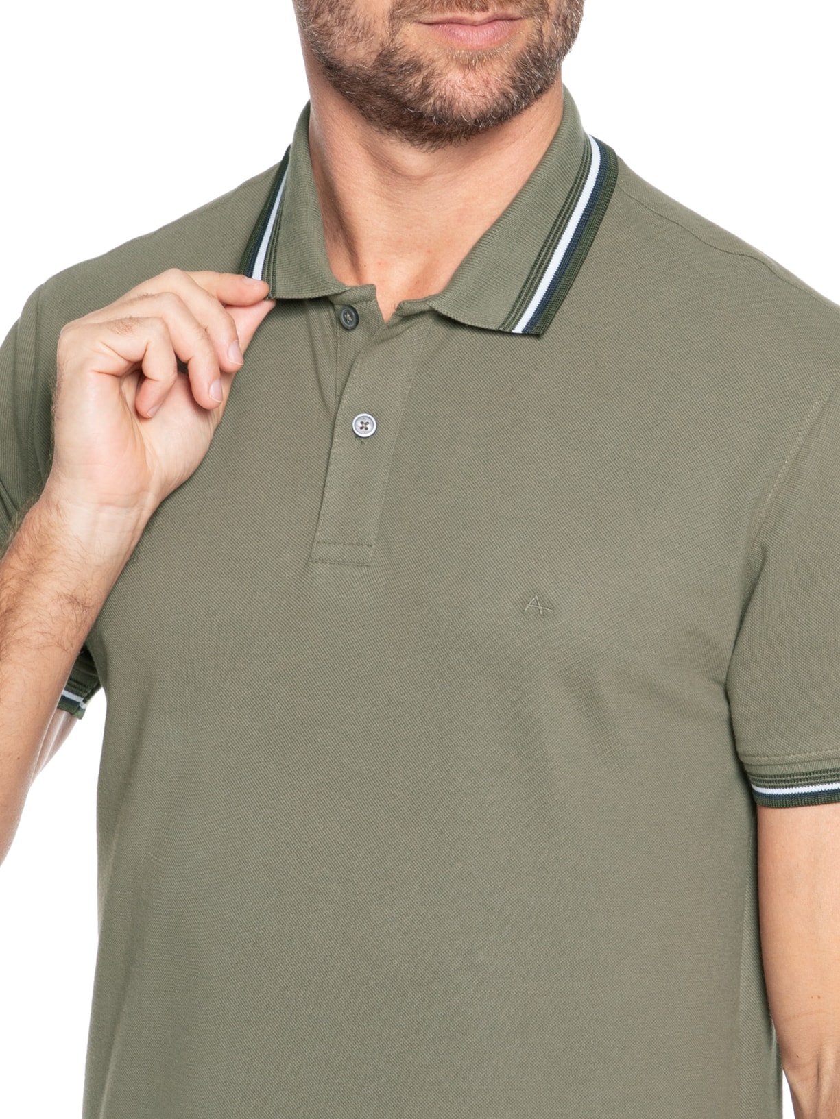 Polo Masculina Piquet Duplo 6 frisos Verde  Aramis