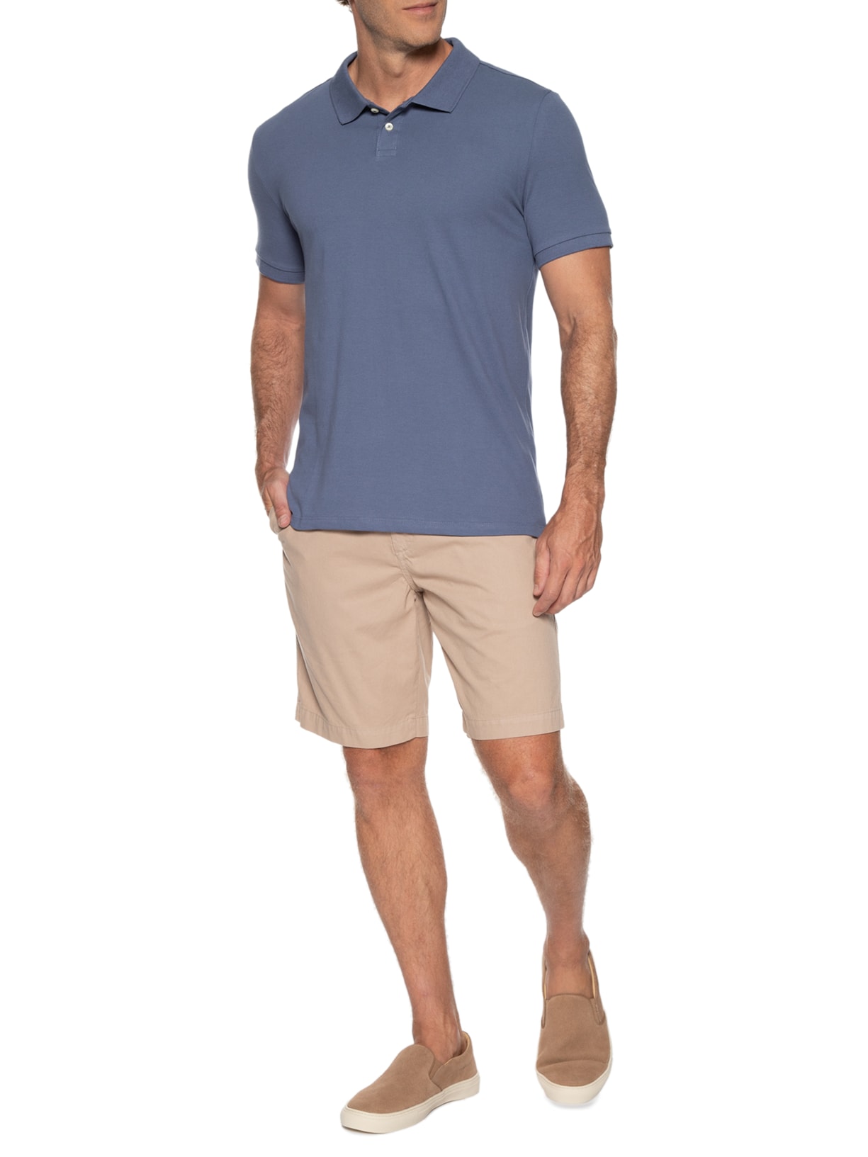 Polo Masculina Piquet Flora Azul Oficina Reserva