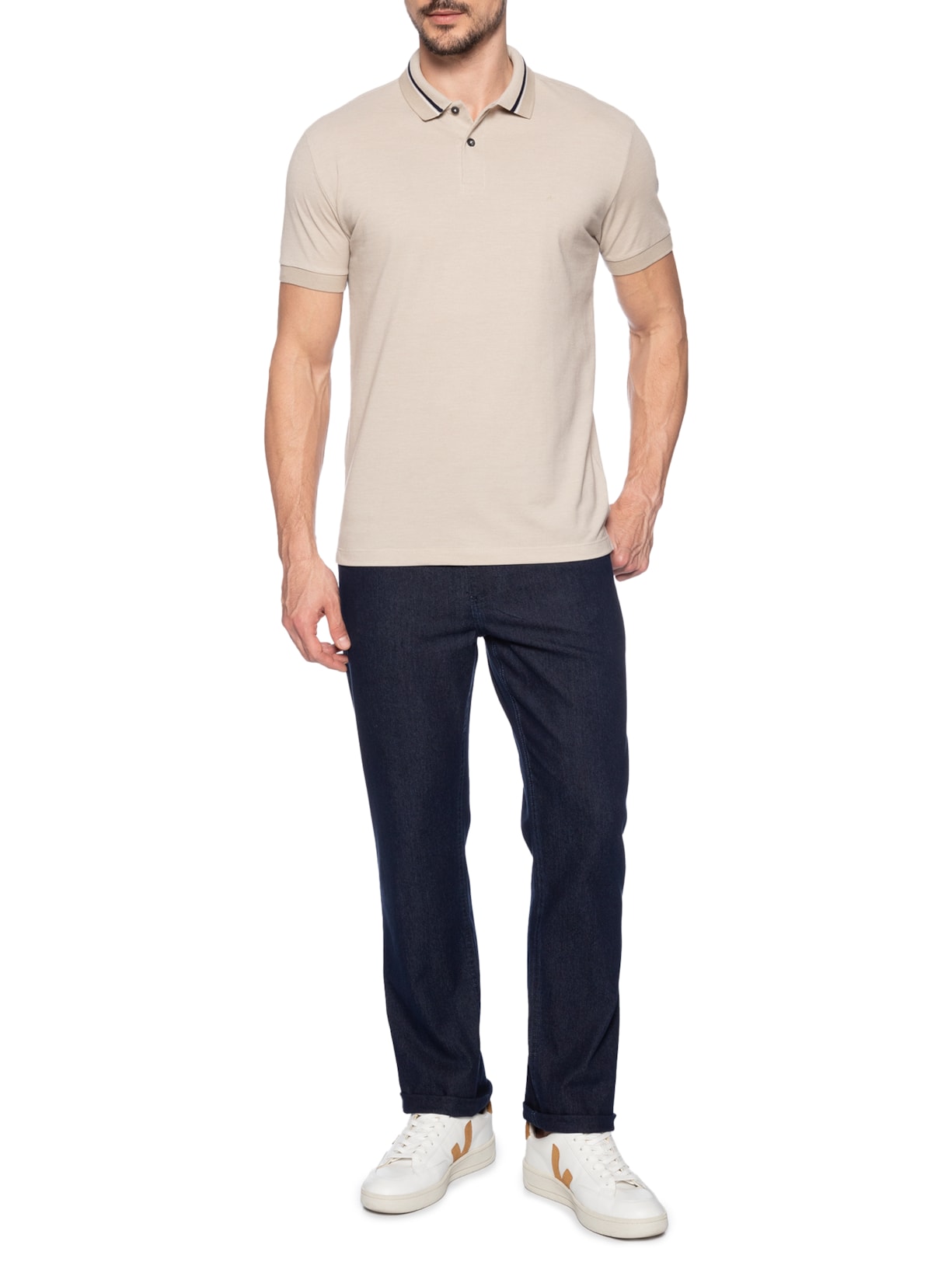 Polo Masculina Piquet Frisos Bege Aramis