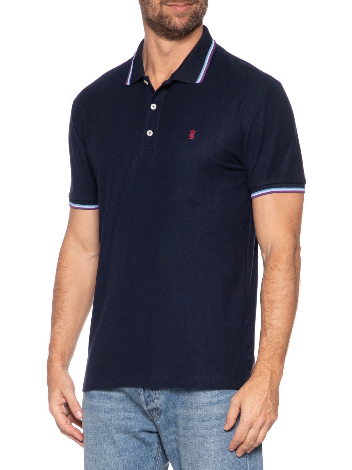 Polo Masculina Piquet Frisos Tricolor Azul Sergio K