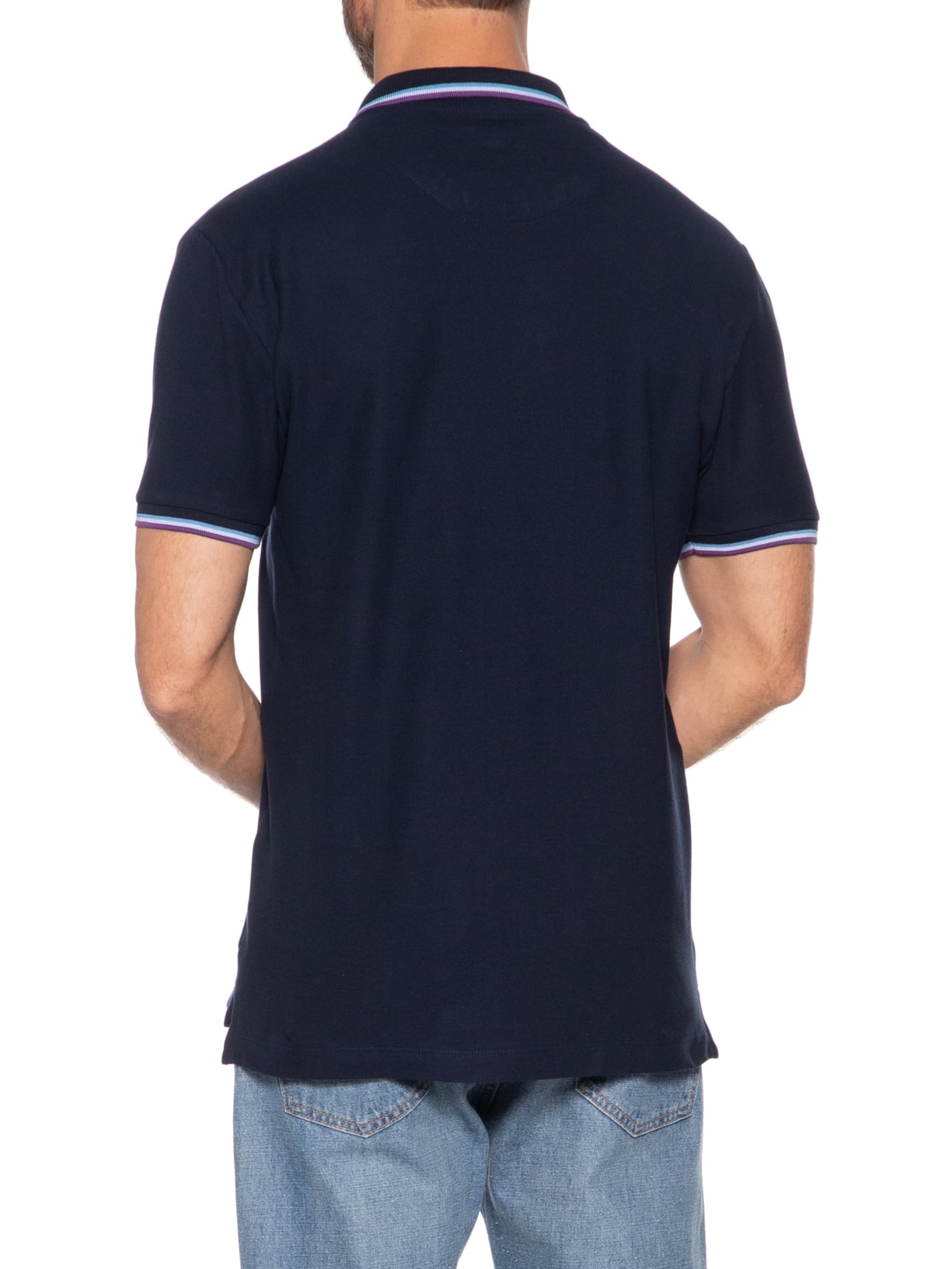 Polo Masculina Piquet Frisos Tricolor Azul Sergio K