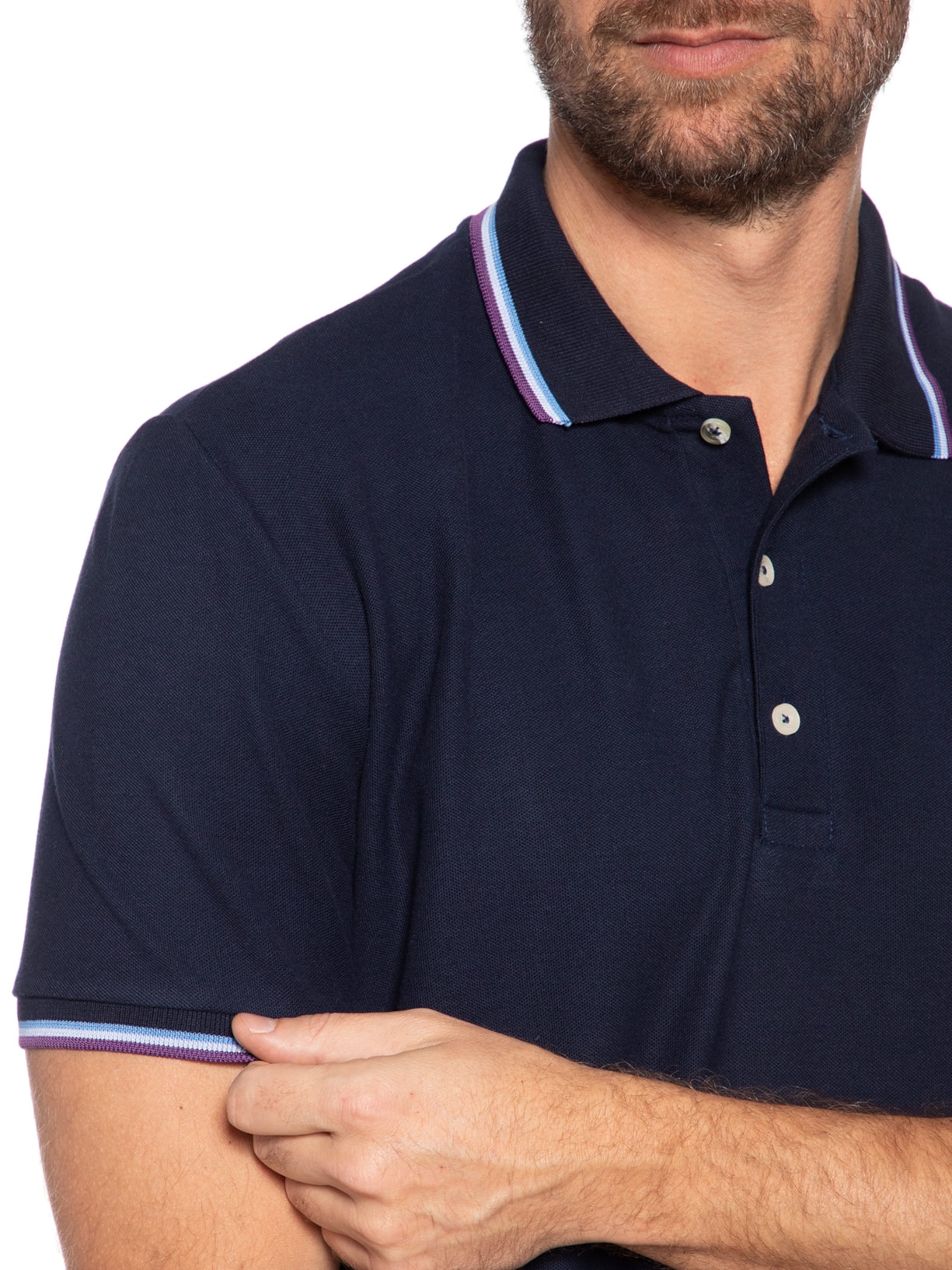 Polo Masculina Piquet Frisos Tricolor Azul Sergio K