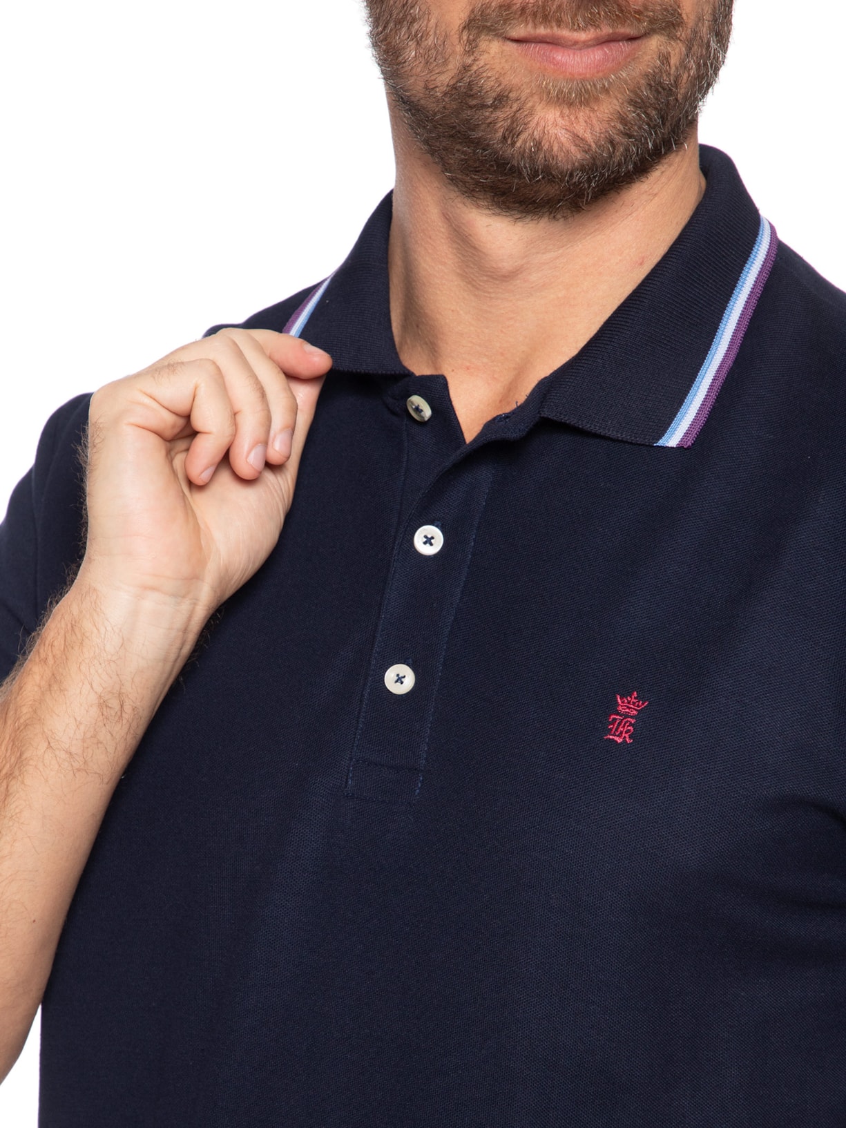 Polo Masculina Piquet Frisos Tricolor Azul Sergio K