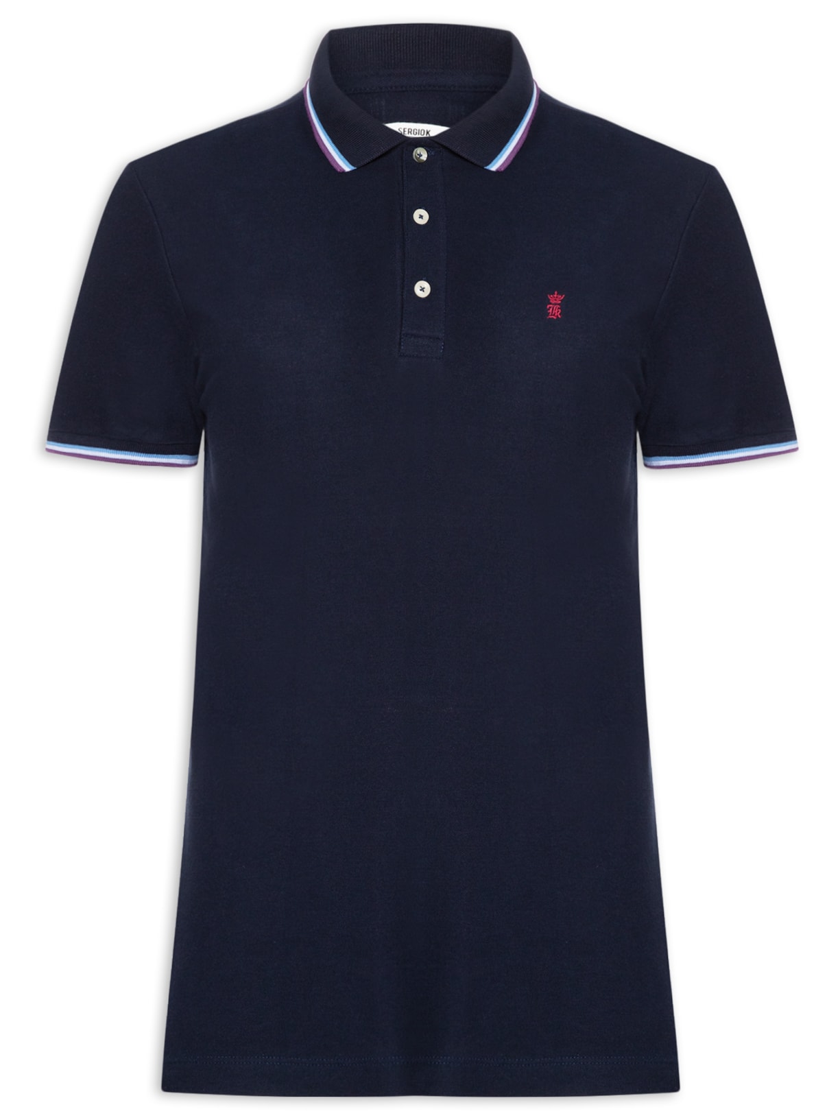 Polo Masculina Piquet Frisos Tricolor Azul Sergio K