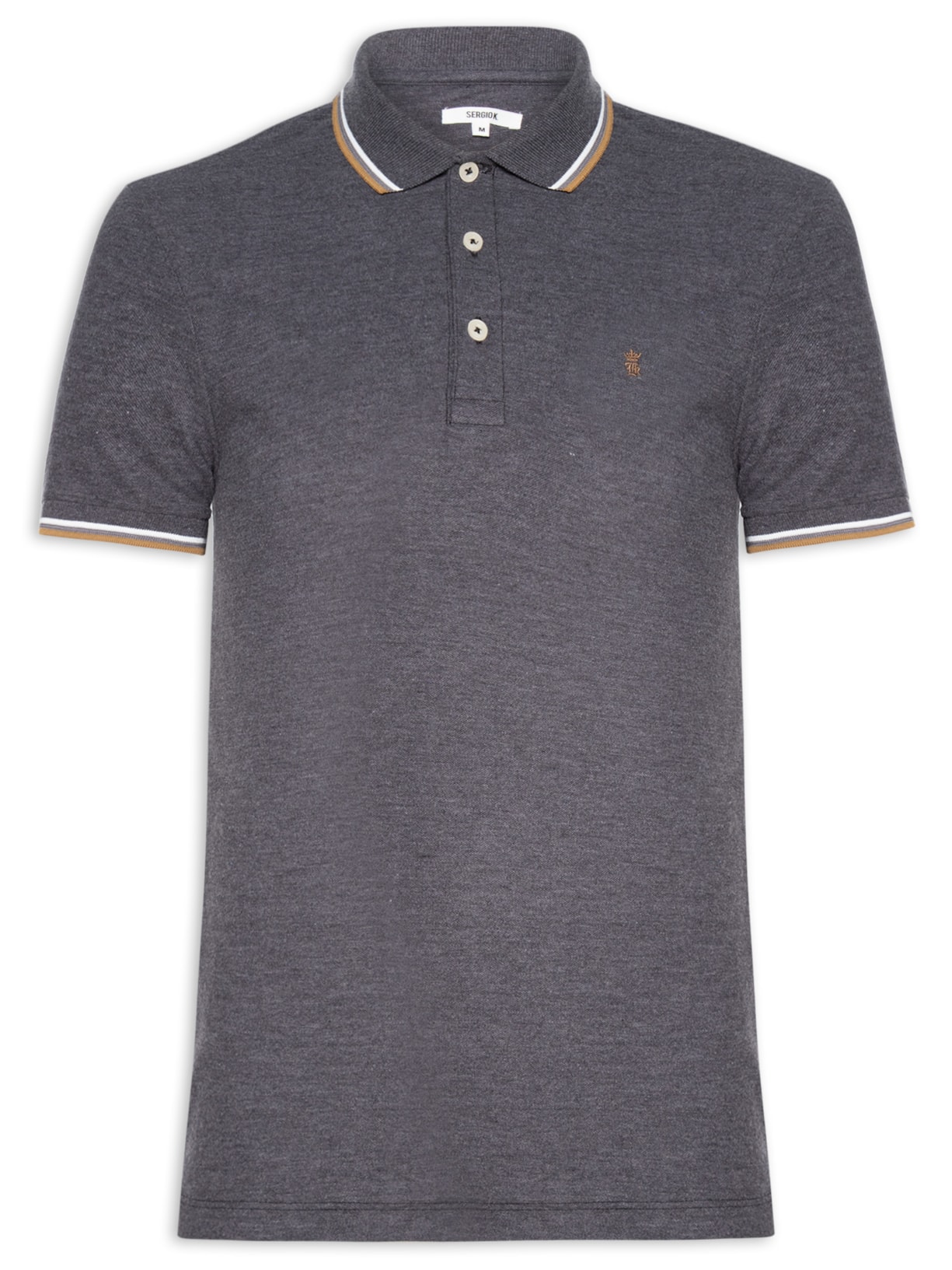 Polo Masculina Piquet Frisos Tricolor - Cinza