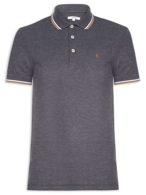 Polo Masculina Piquet Frisos Tricolor - Cinza