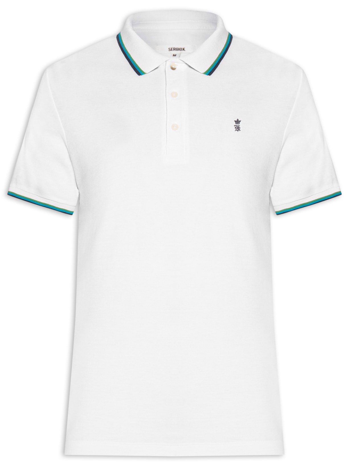 Polo Masculina Piquet Frisos Tricolor Regular Branco Sergio K