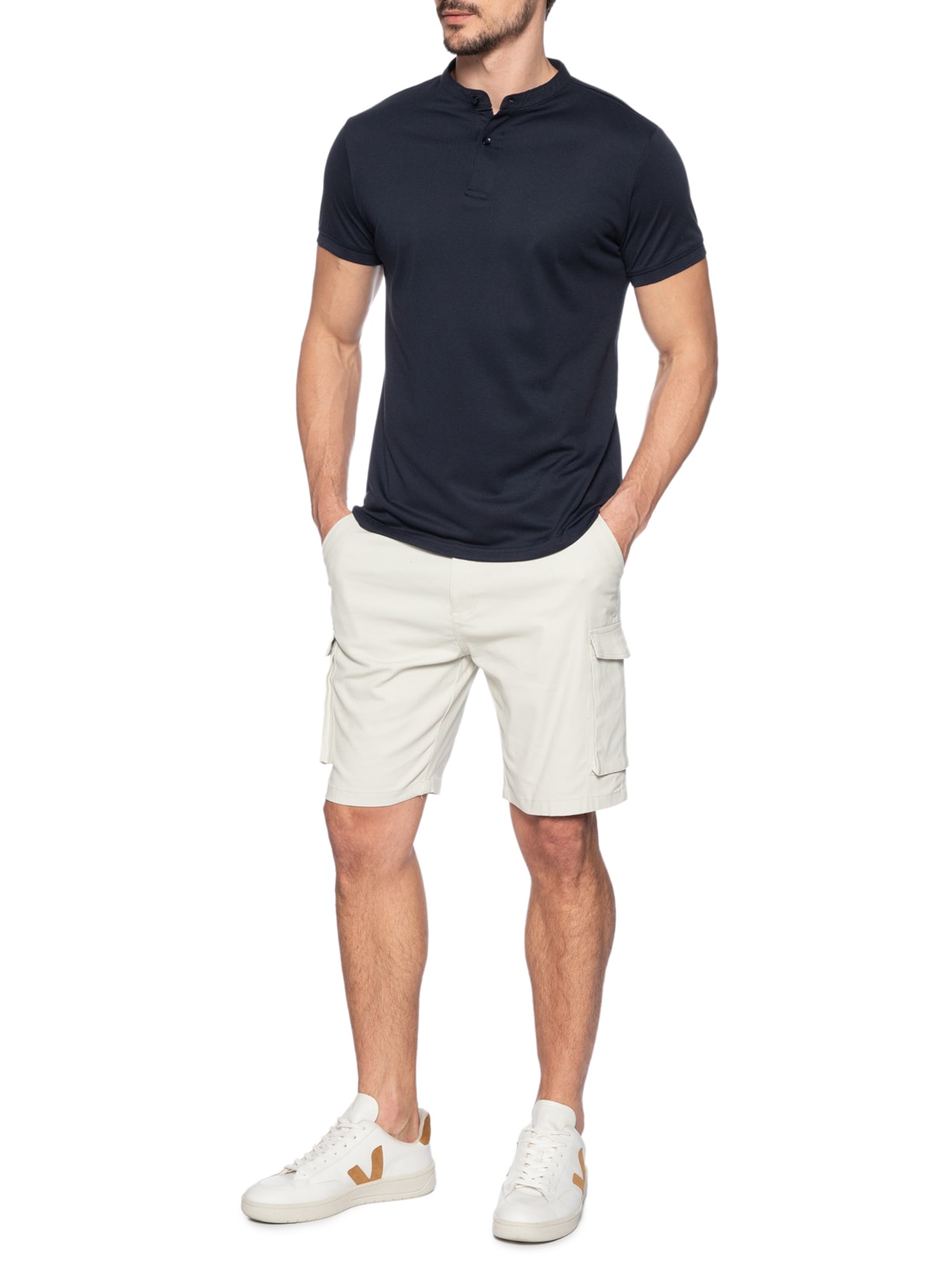  Polo Masculina Piquet Gola Padre Azul Basiq Men