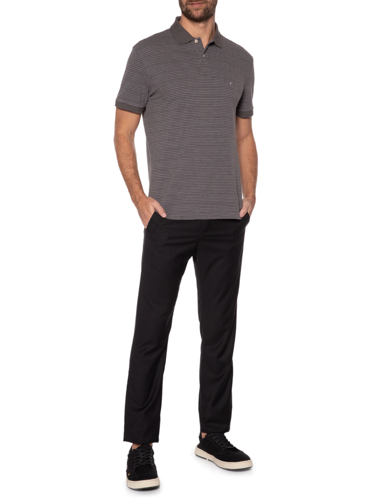 Polo Masculina Piquet Jacquard Cinza Aramis