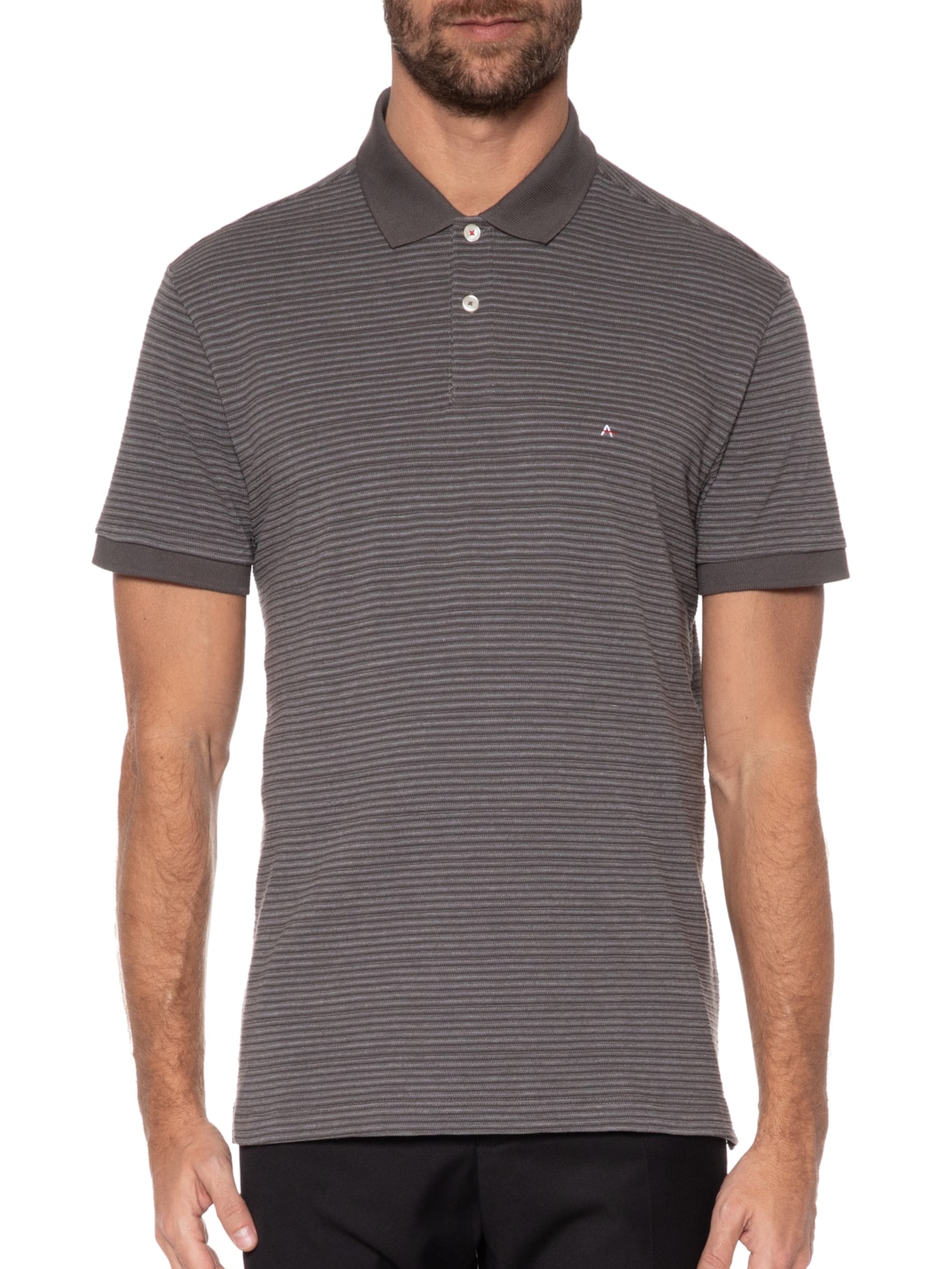 Polo Masculina Piquet Jacquard Cinza Aramis