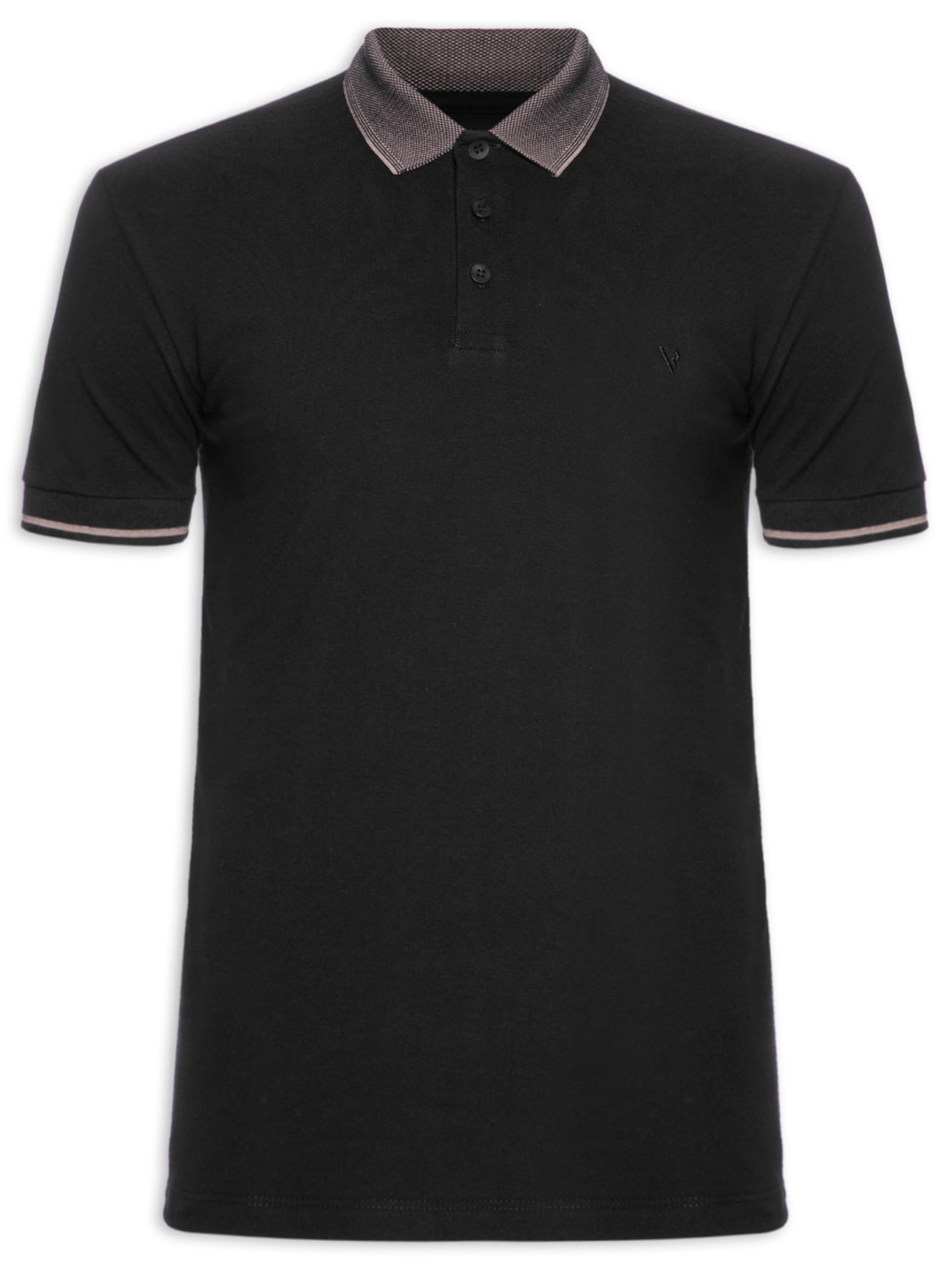 Polo Masculina Piquet Jacquard Frieze - Preto
