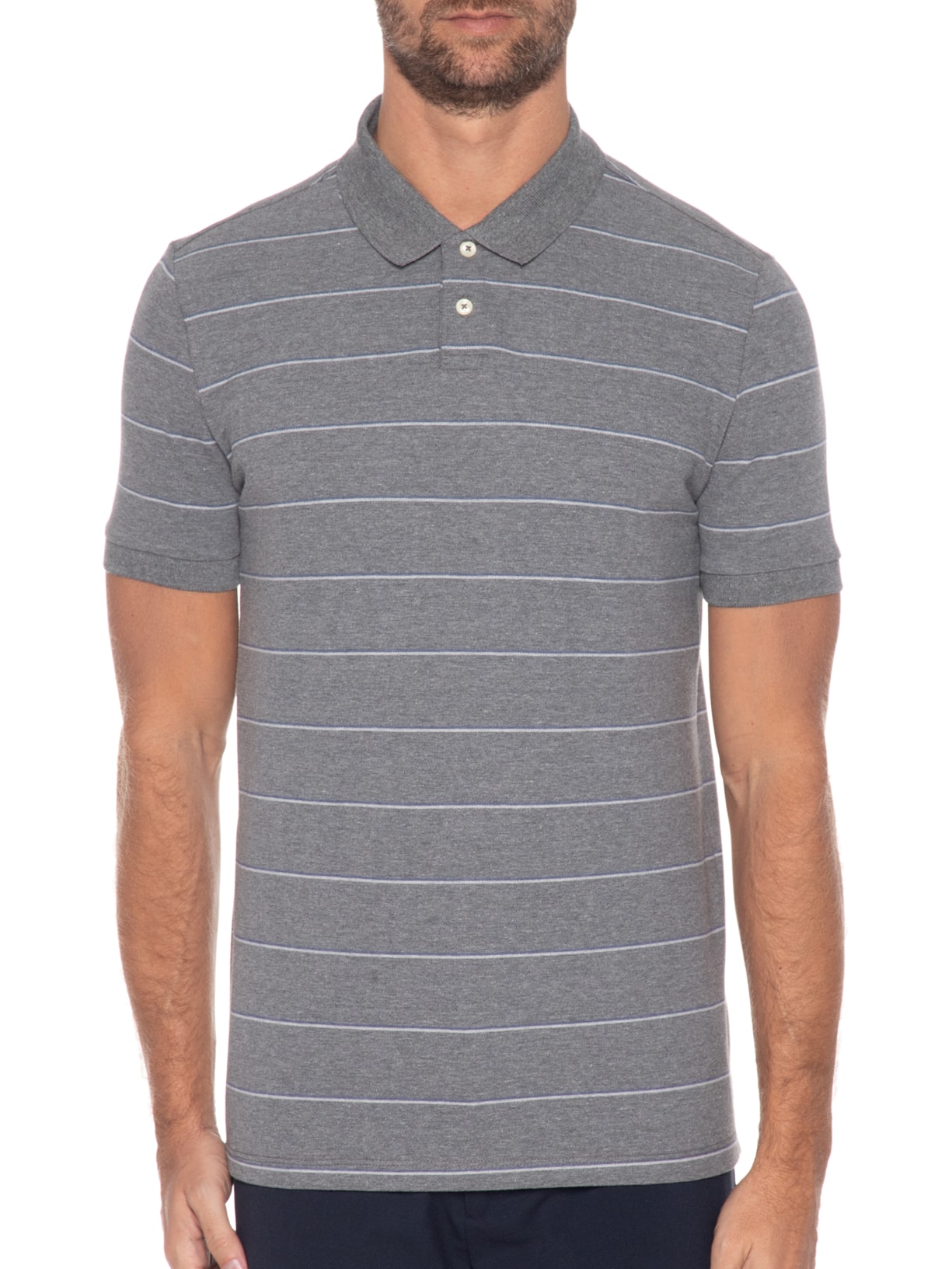 Polo Masculina Piquet Listrada Cinza Oficina Reserva