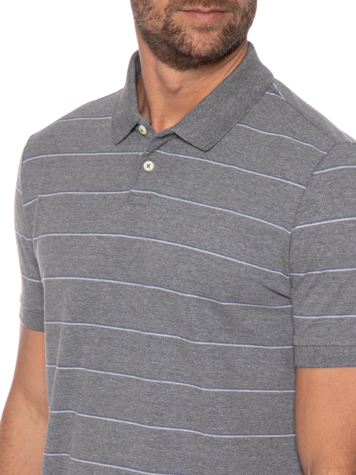 Polo Masculina Piquet Listrada Cinza Oficina Reserva