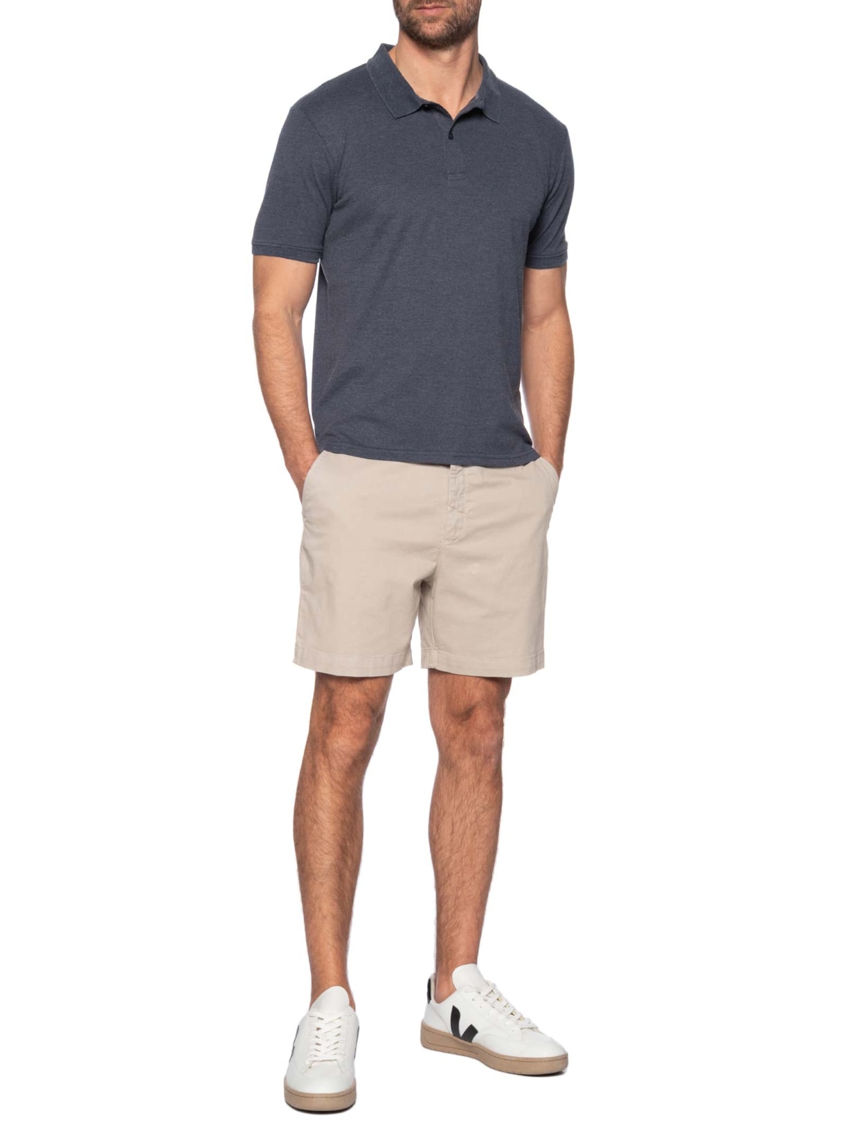 Polo Masculina Piquet Manga Curta Azul '2 Essential