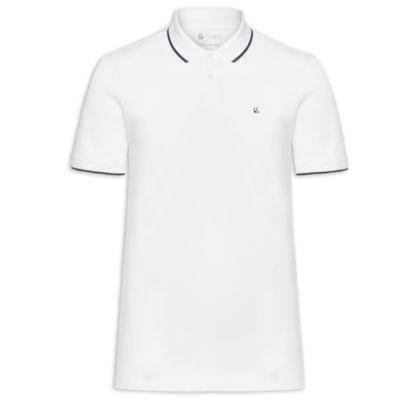 Pólo Masculina Piquet Manga Curta Friso - Branco