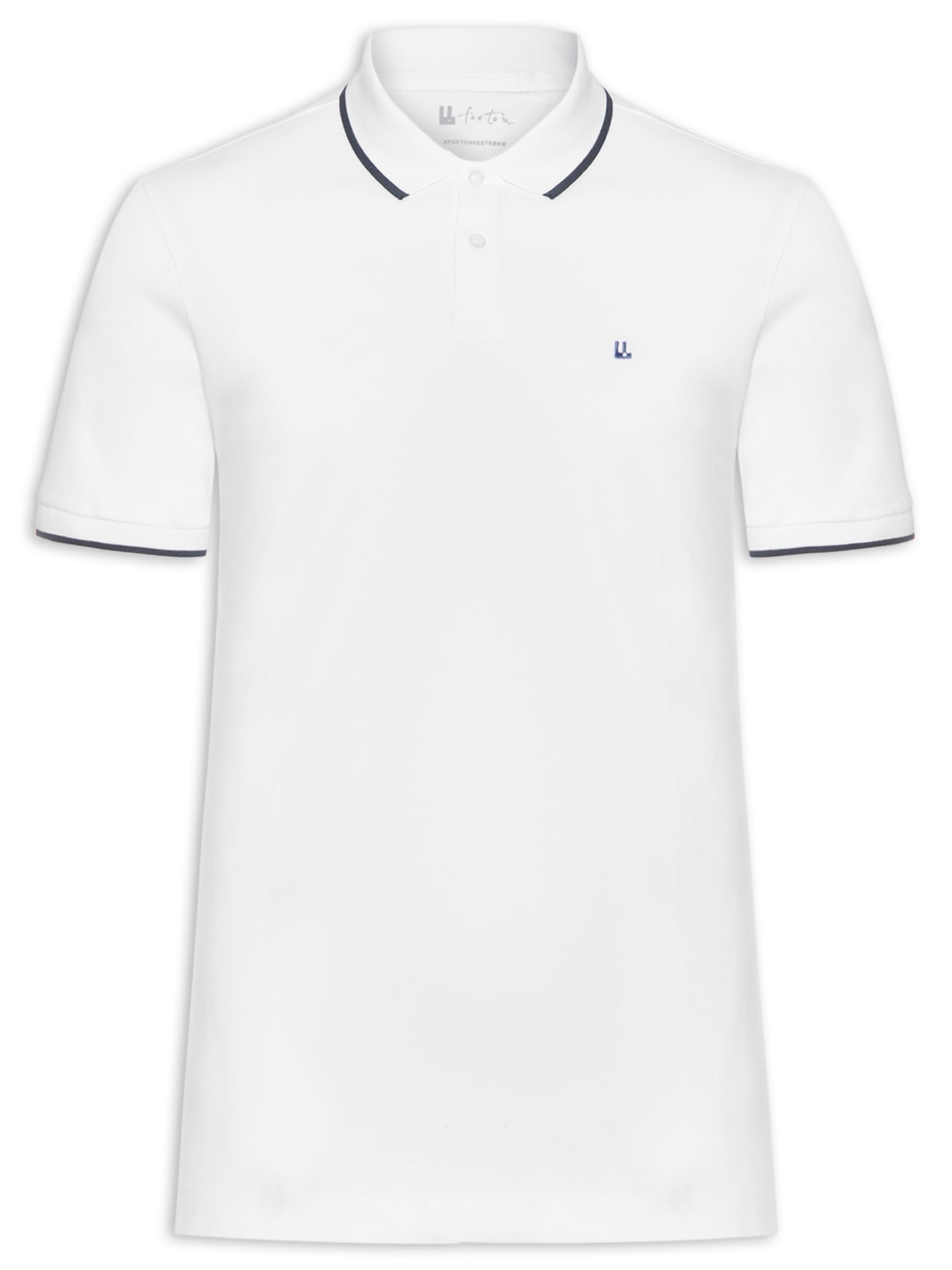 Pólo Masculina Piquet Manga Curta Friso - Branco