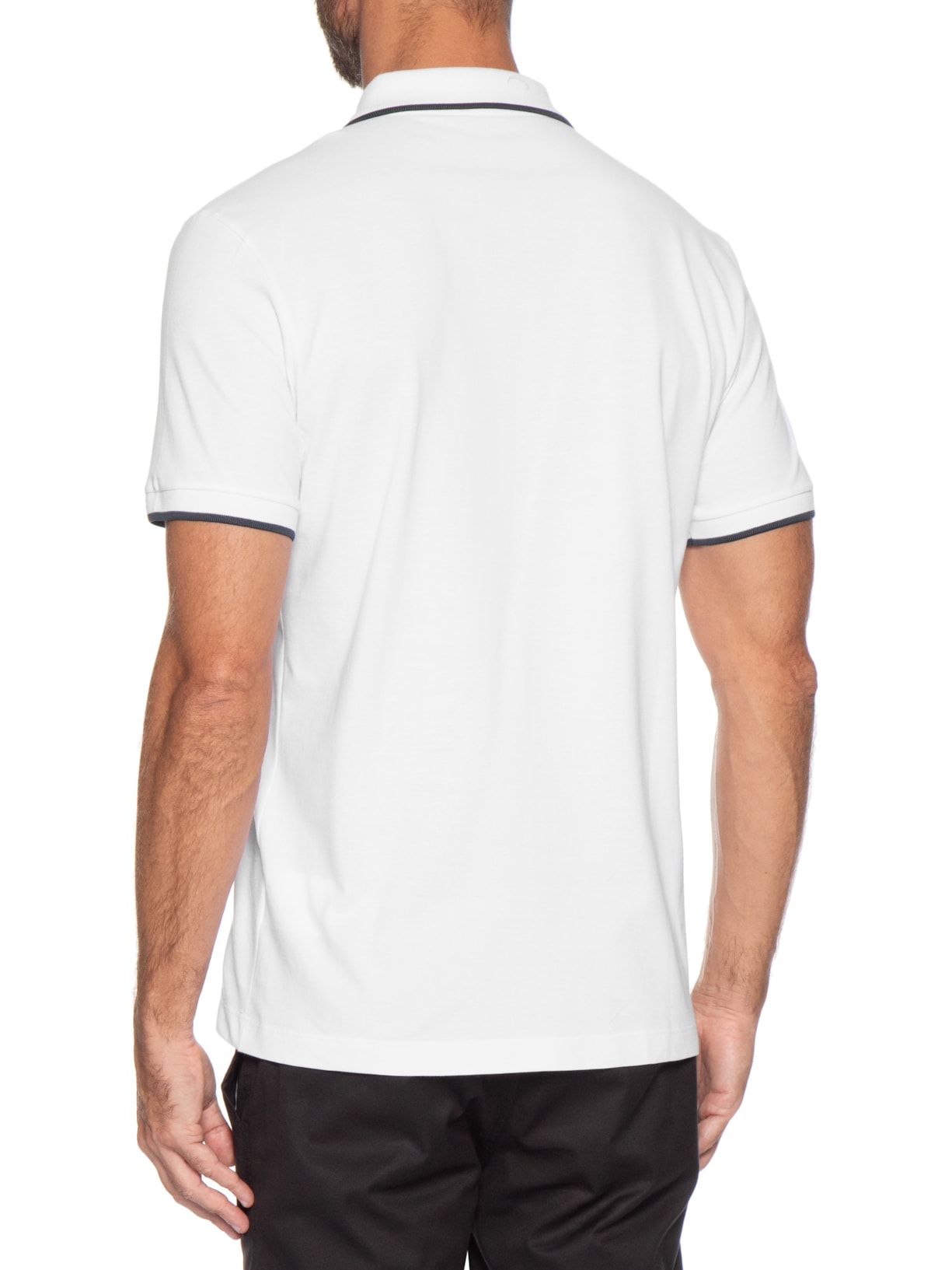 Pólo Masculina Piquet Manga Curta Friso Branco Foxton