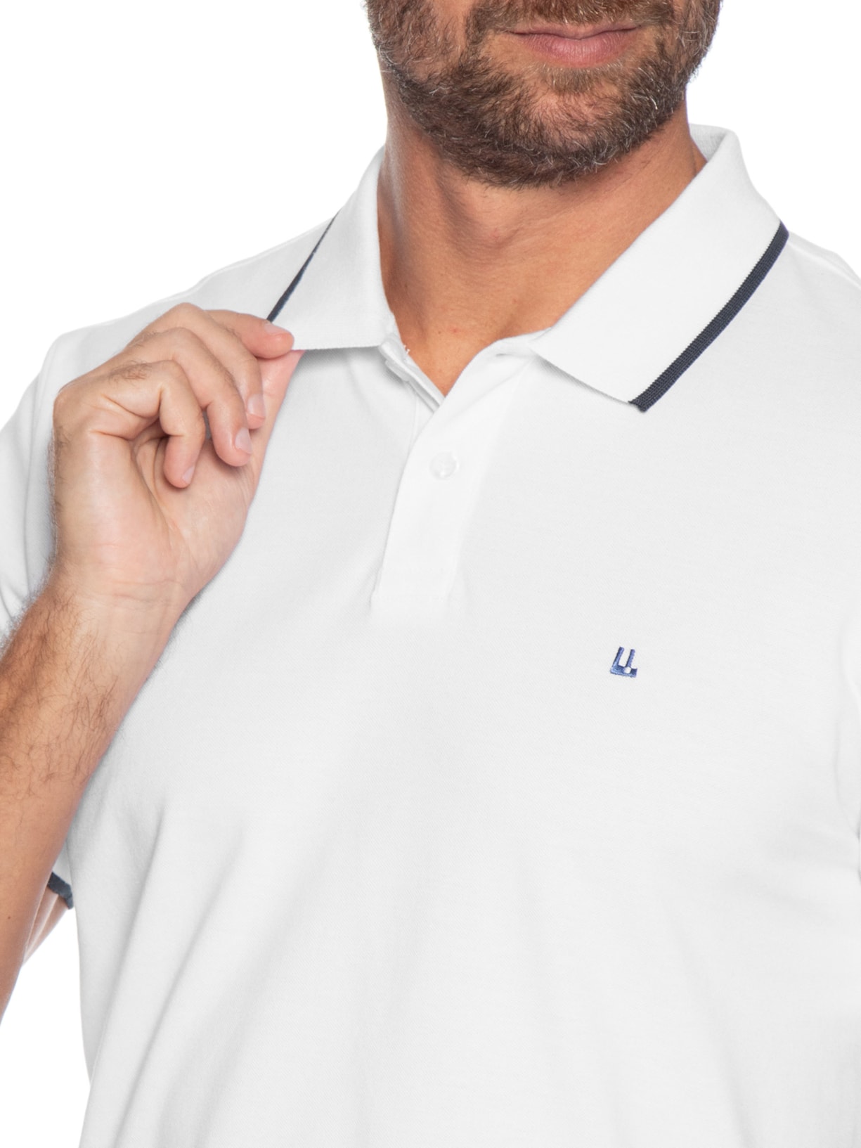 Pólo Masculina Piquet Manga Curta Friso Branco Foxton