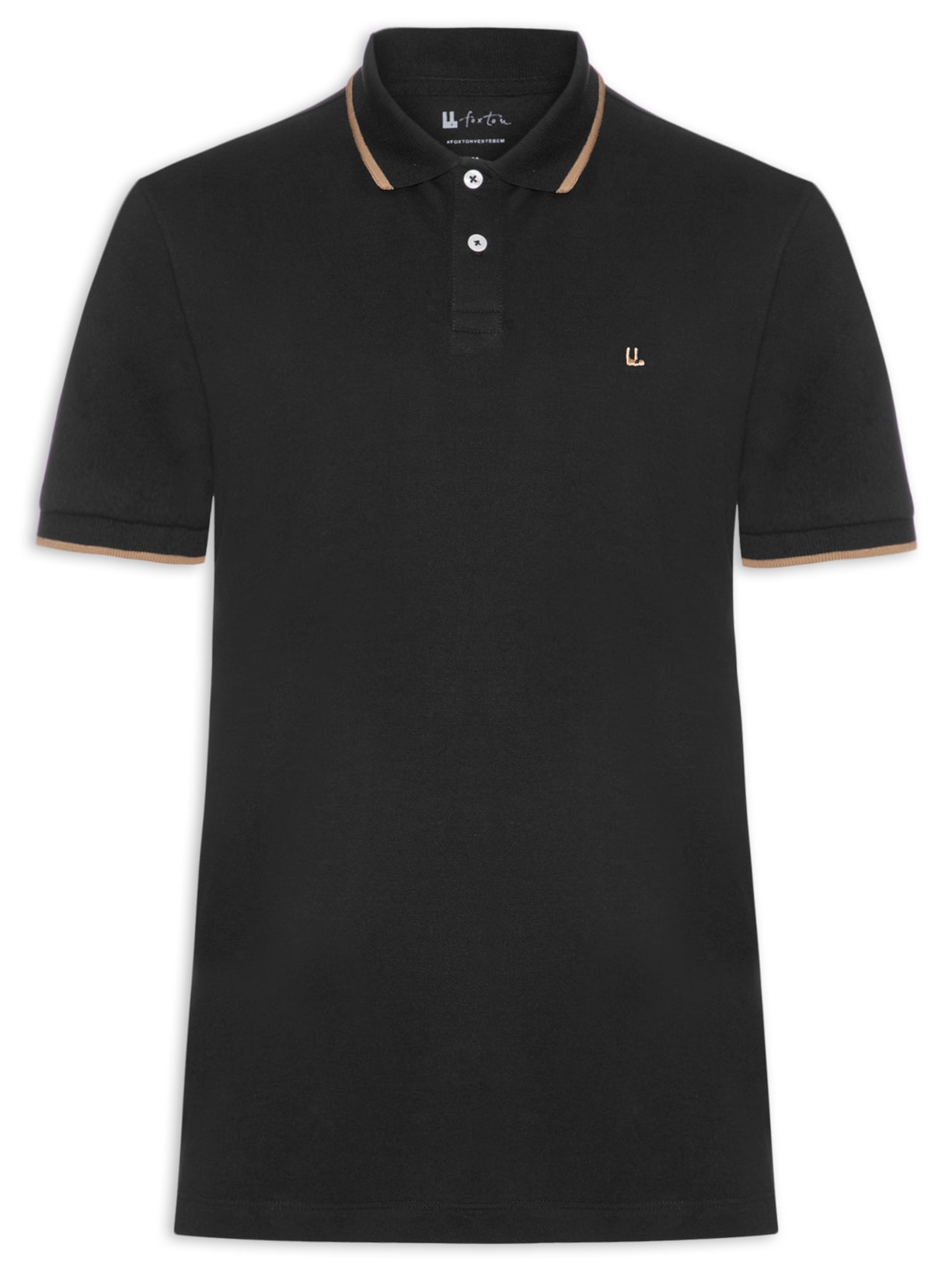 Pólo Masculina Piquet Manga Curta Friso - Preto