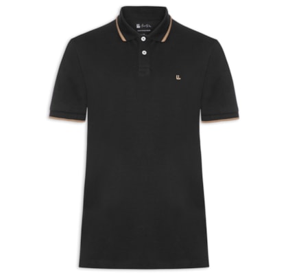Pólo Masculina Piquet Manga Curta Friso - Preto