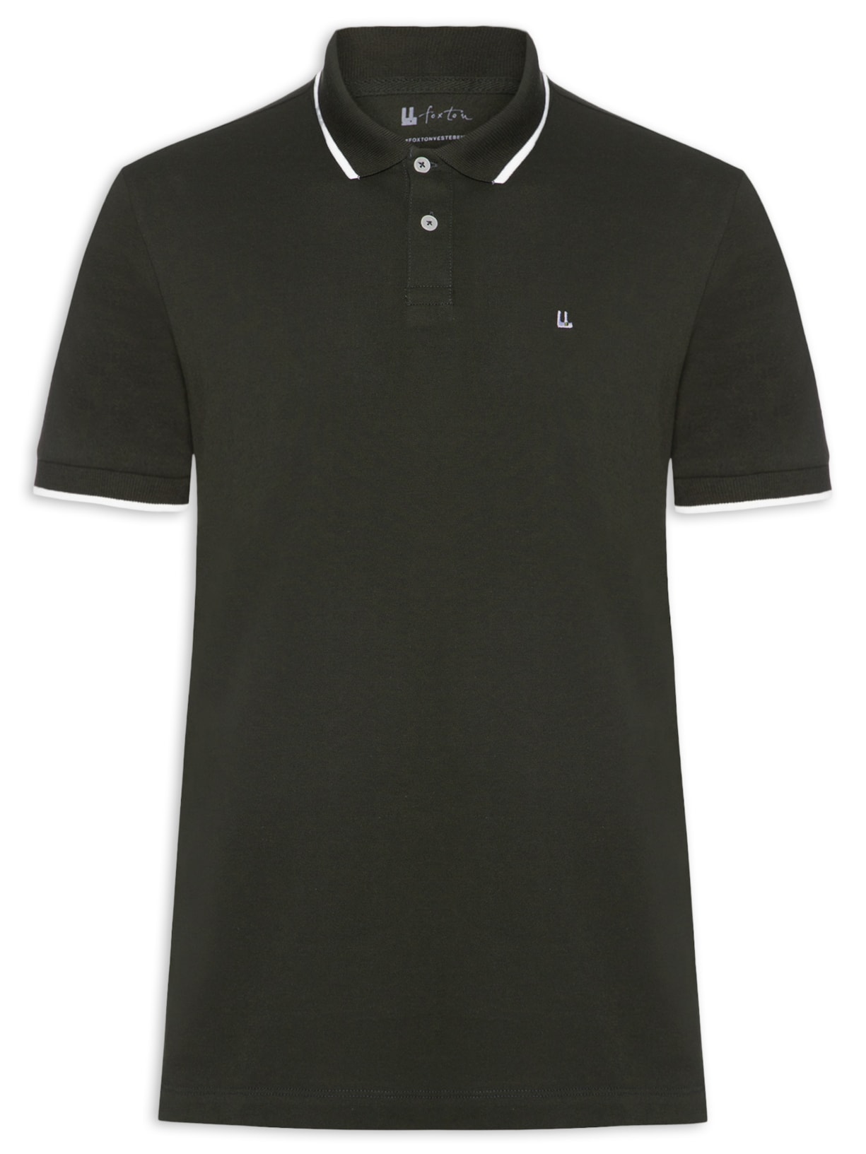 Pólo Masculina Piquet Manga Curta Friso Verde Foxton