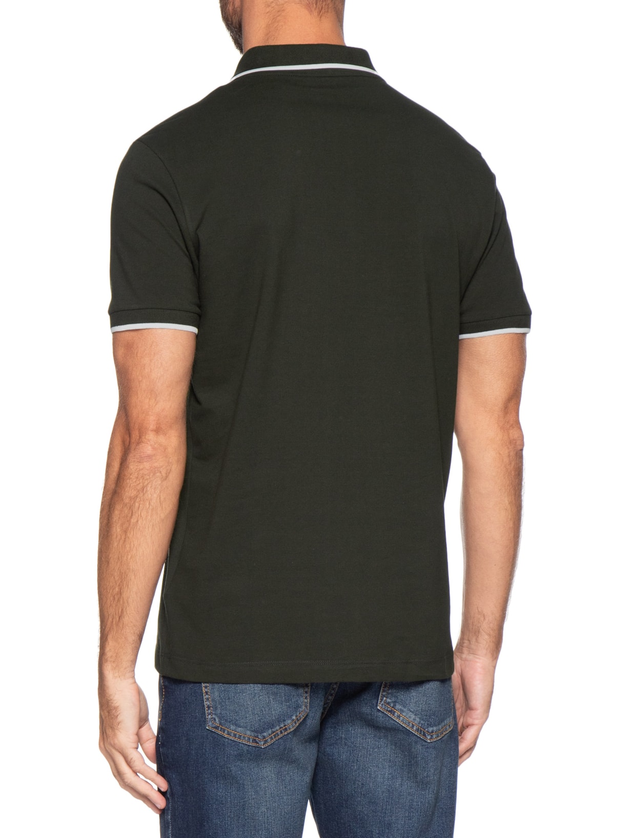 Pólo Masculina Piquet Manga Curta Friso Verde Foxton