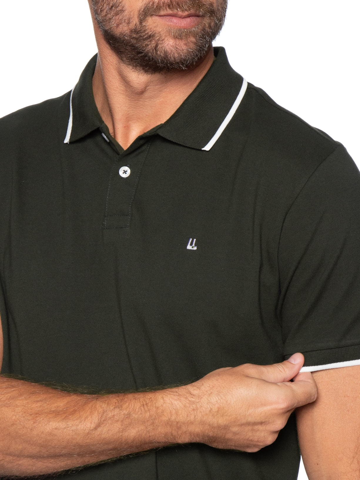 Pólo Masculina Piquet Manga Curta Friso Verde Foxton