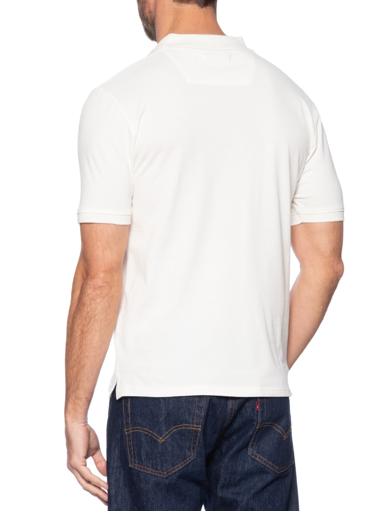 Polo Masculina Piquet Manga Curta Off White '2 Essential