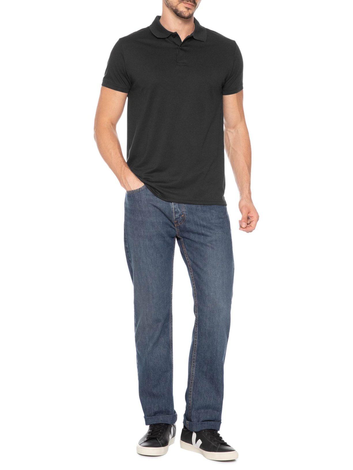 Polo Masculina Piquet Manga Curta Preto Basiq Men