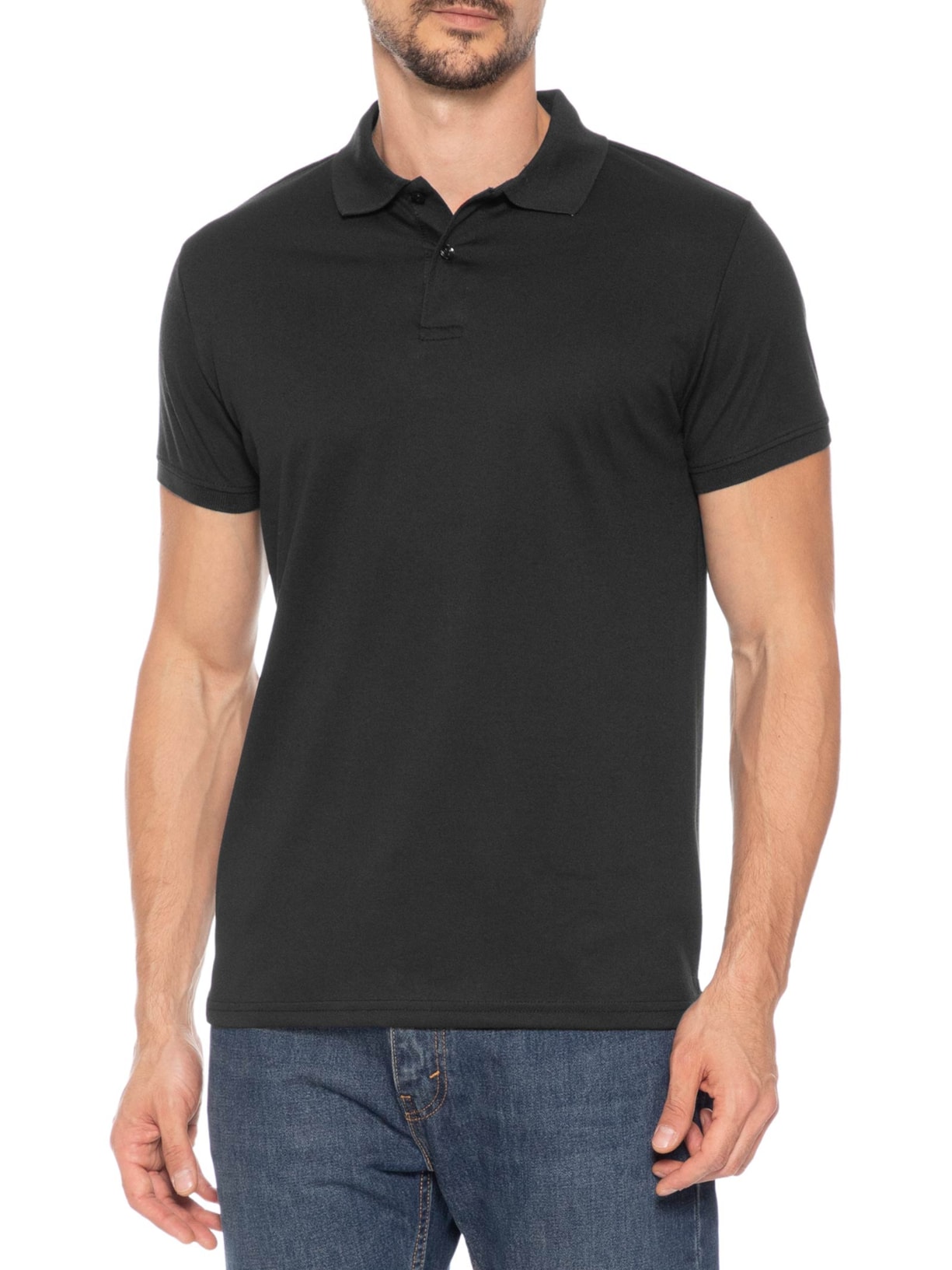 Polo Masculina Piquet Manga Curta Preto Basiq Men