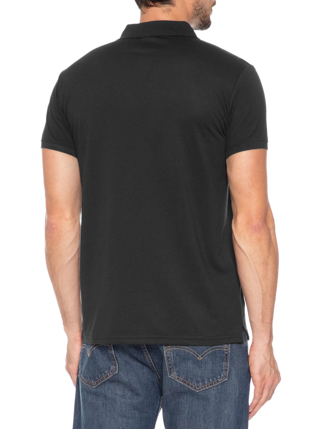 Polo Masculina Piquet Manga Curta Preto Basiq Men