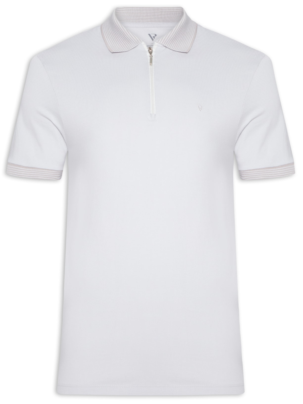 Polo Masculina Piquet Manga Curta Zíper Jacquard - Cinza