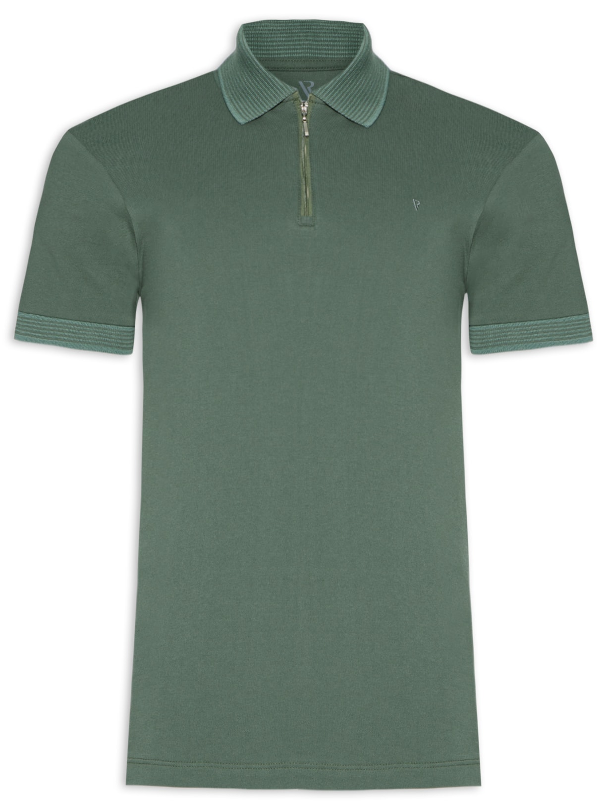 Polo Masculina Piquet Manga Curta Zíper Jacquard - Verde