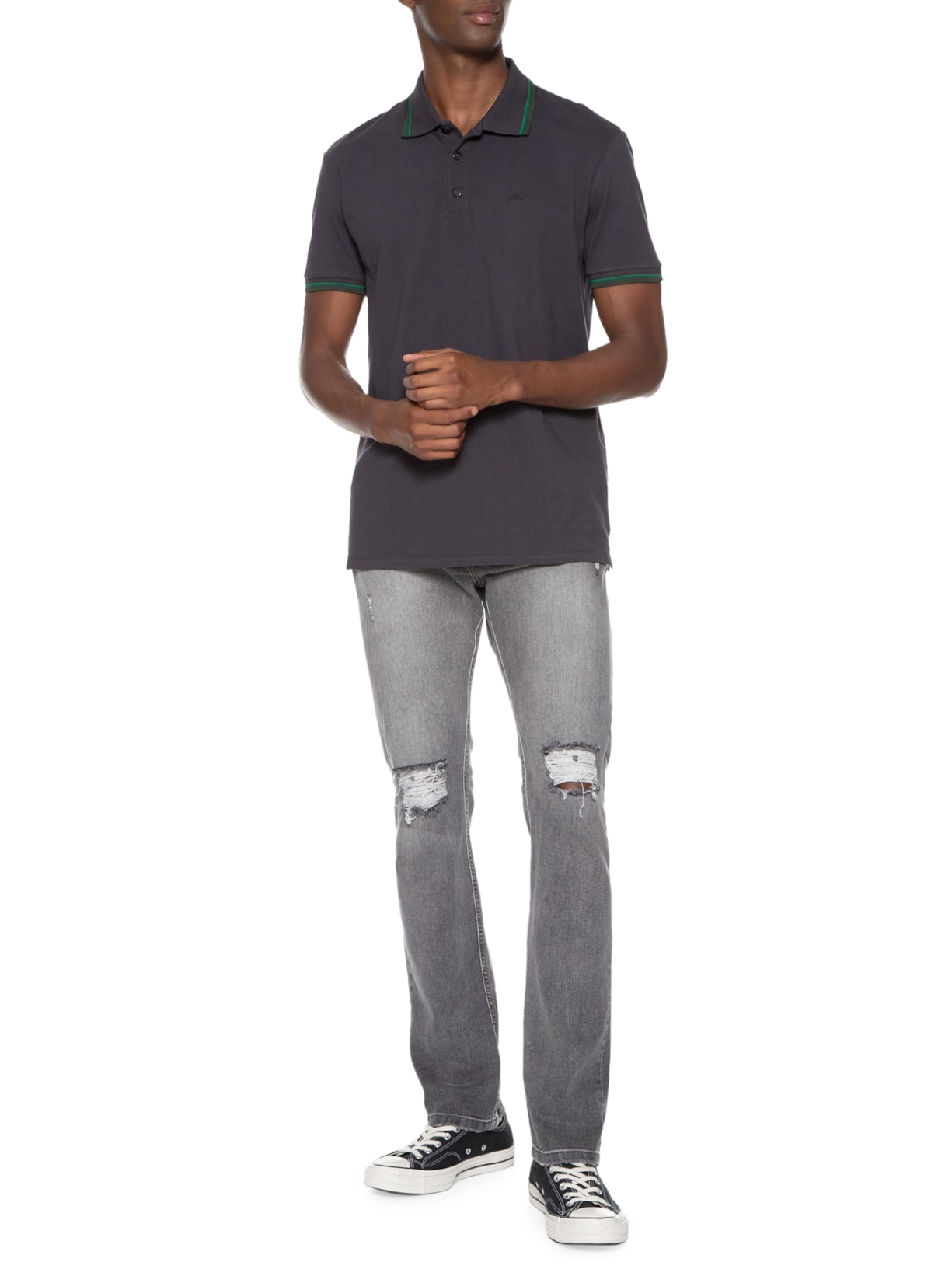 Polo Masculina Piquet Manual Classic Manga Curta Cinza Ellus