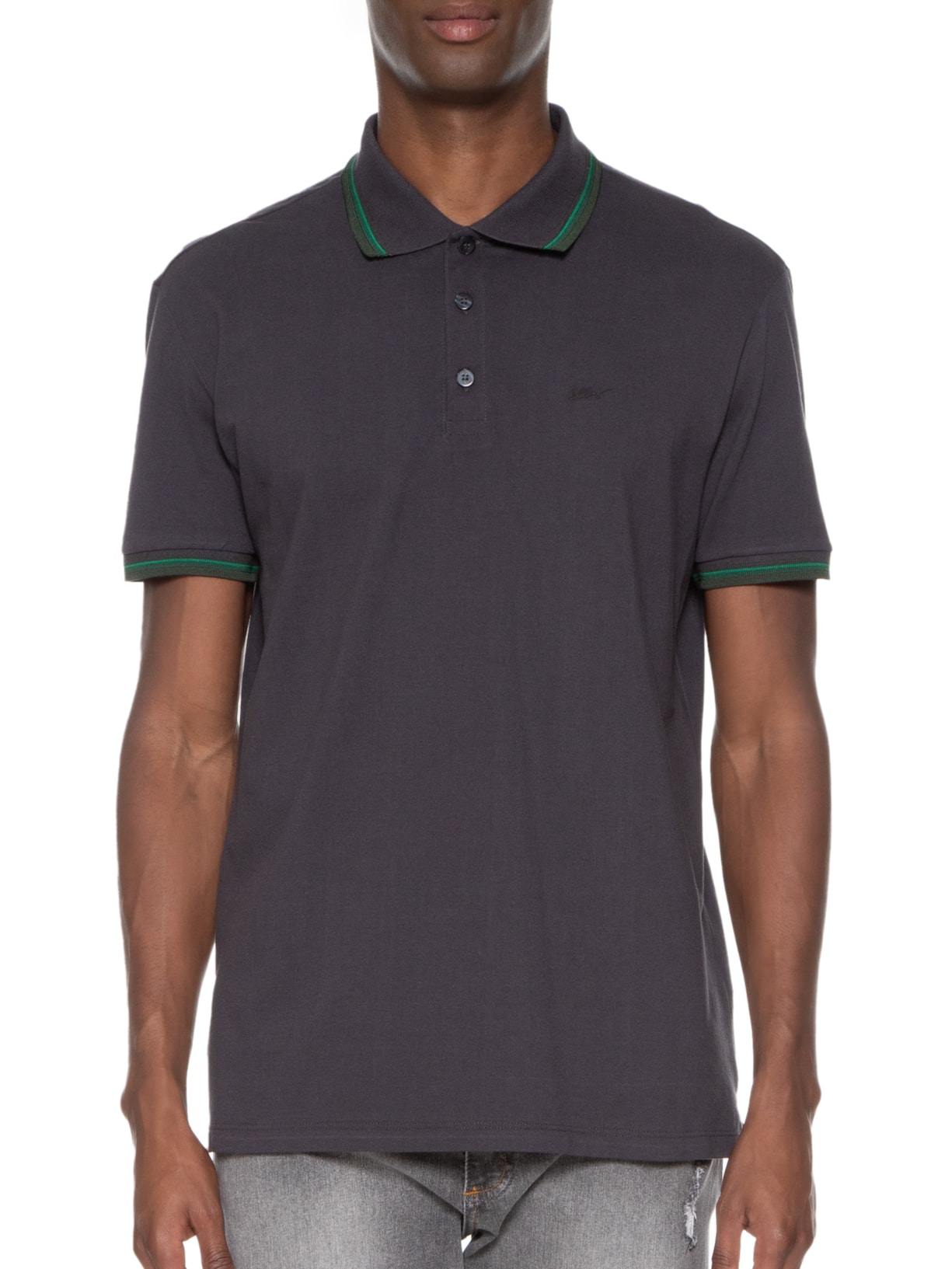 Polo Masculina Piquet Manual Classic Manga Curta Cinza Ellus