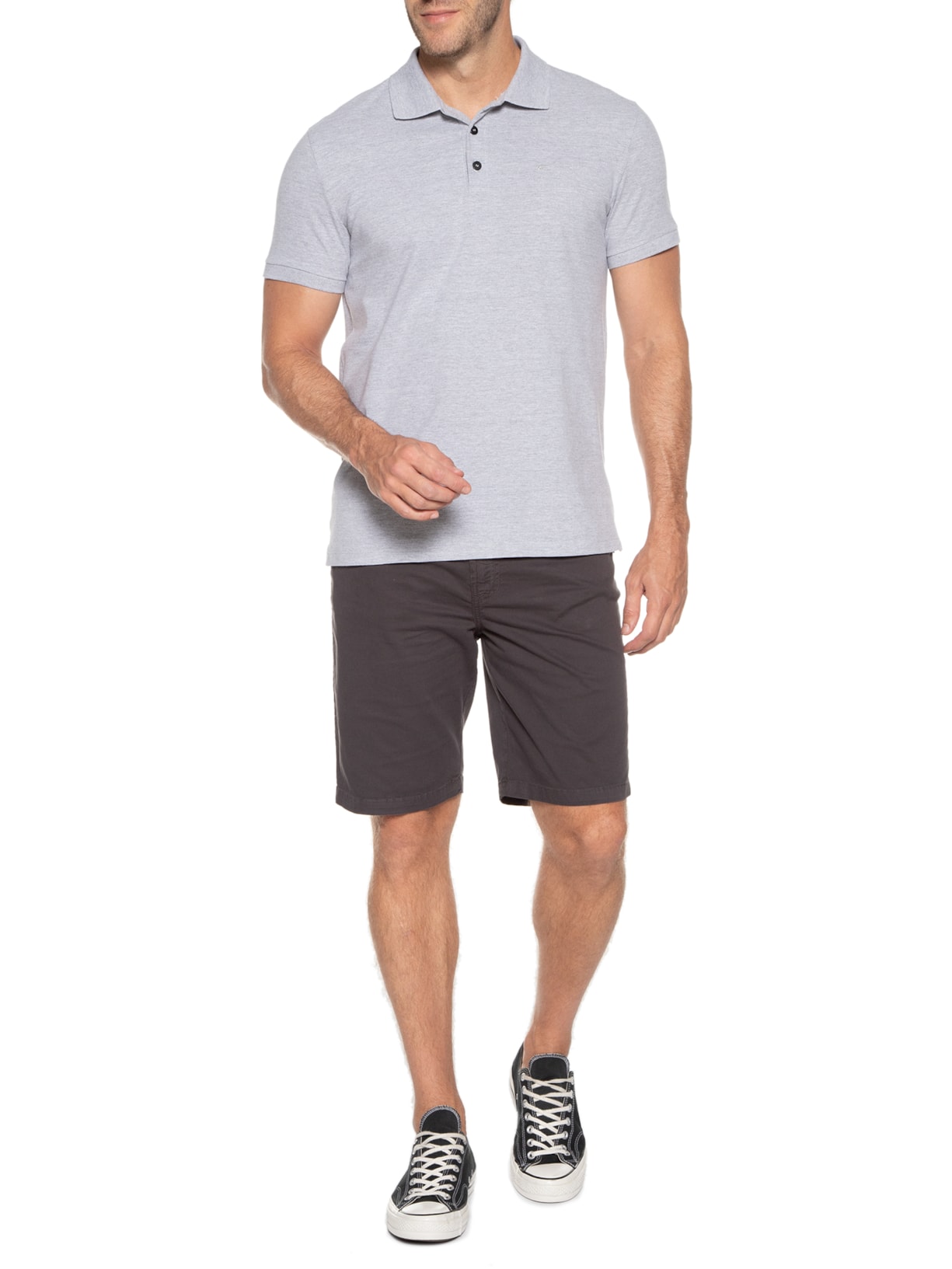 Polo Masculina Piquet Melange Easa Classic Manga Curta Cinza Ellus
