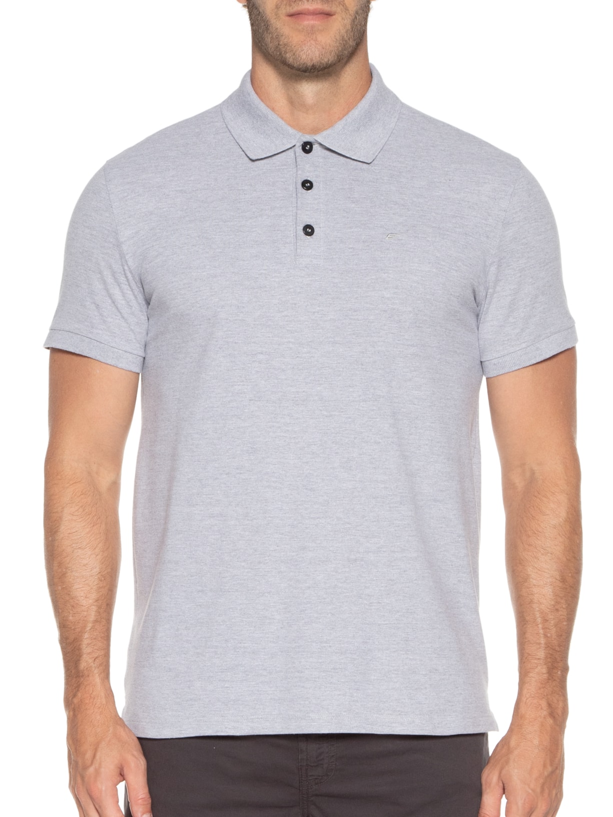 Polo Masculina Piquet Melange Easa Classic Manga Curta Cinza Ellus