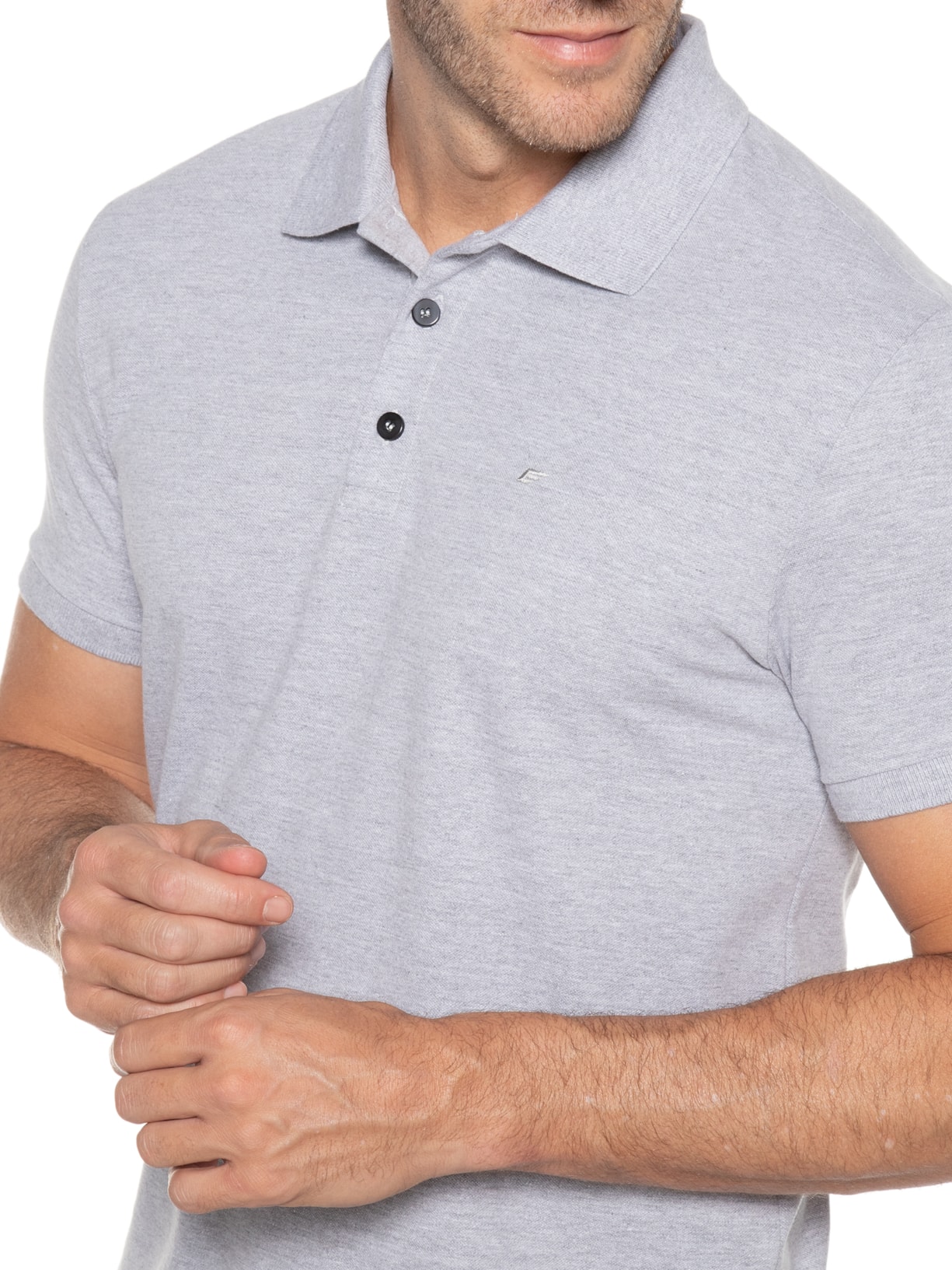 Polo Masculina Piquet Melange Easa Classic Manga Curta Cinza Ellus
