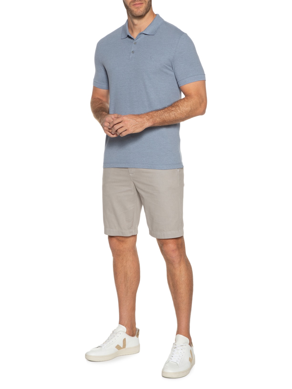 Polo Masculina Piquet Mescla Básica Azul Vr