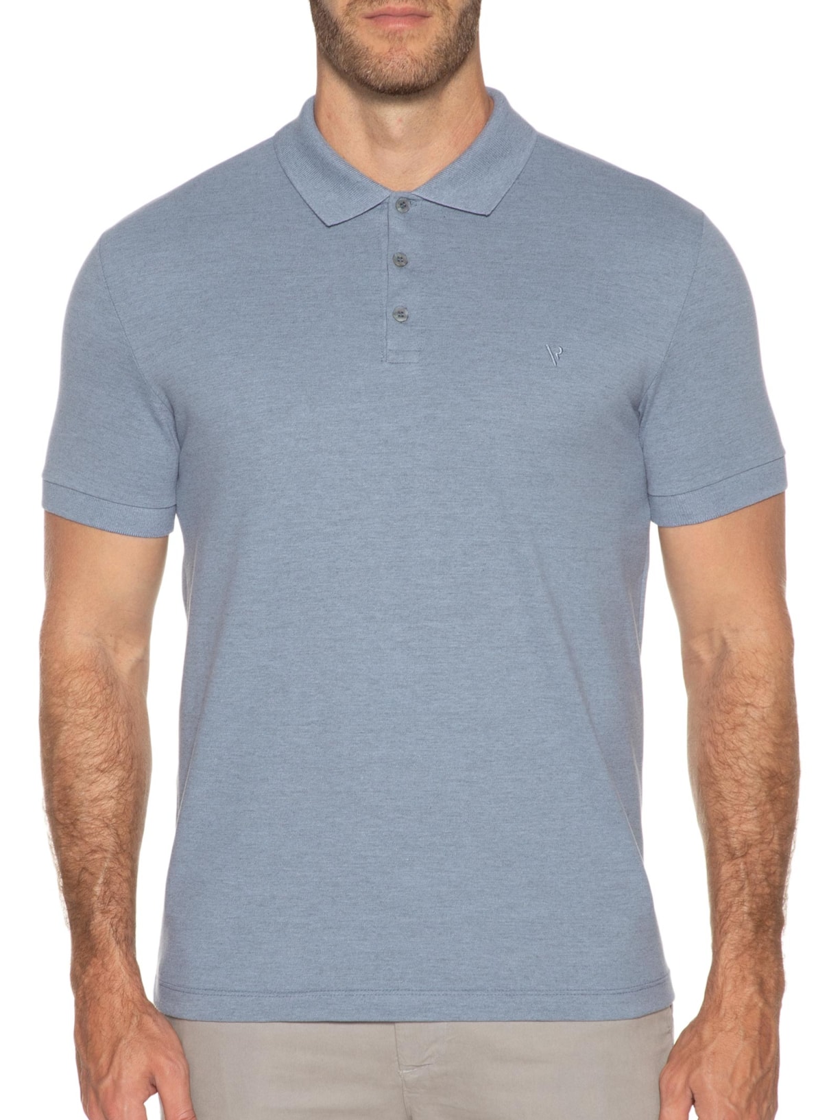 Polo Masculina Piquet Mescla Básica Azul Vr