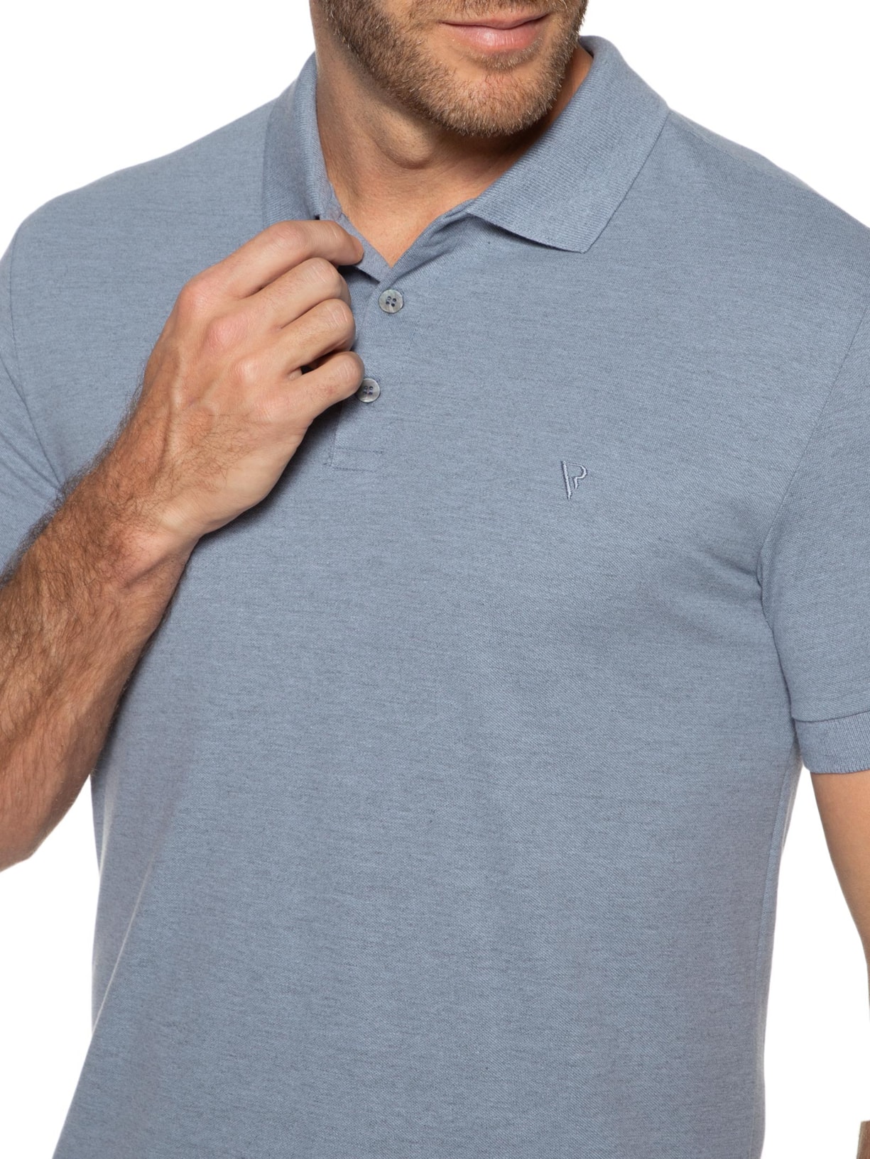 Polo Masculina Piquet Mescla Básica Azul Vr