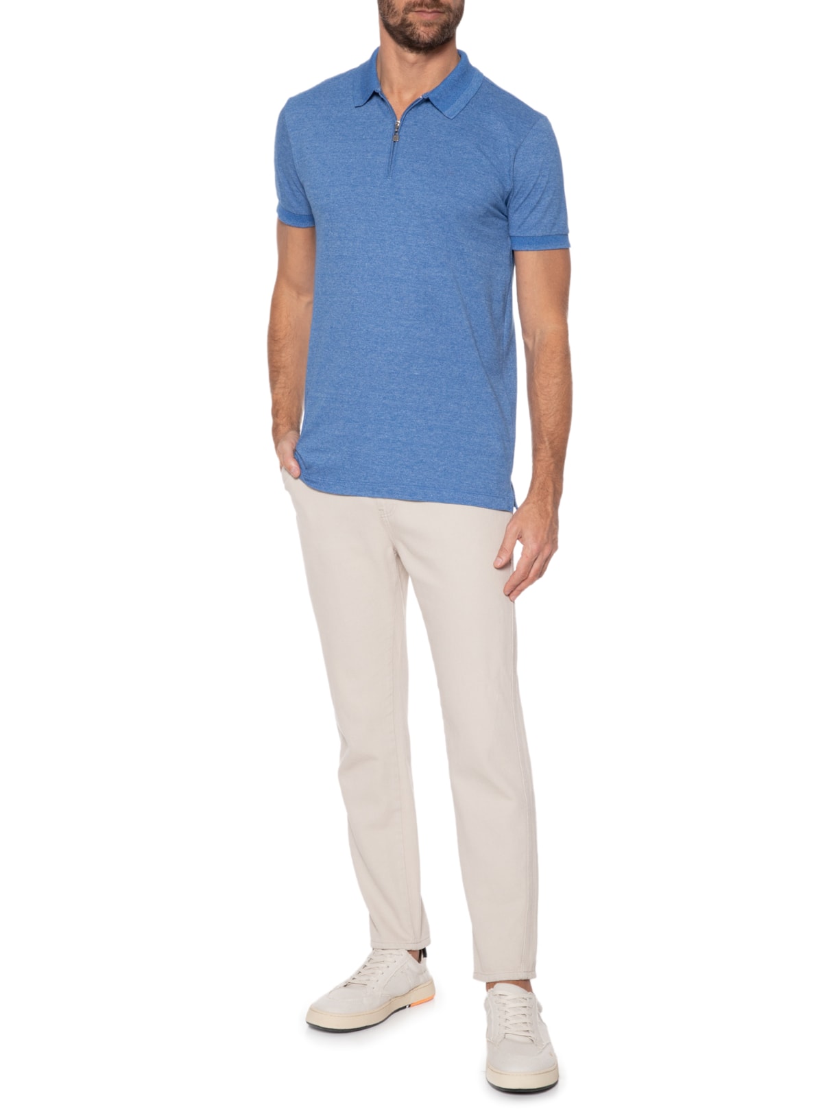 Polo Masculina Piquet Mouline Com Zíper Azul Aramis